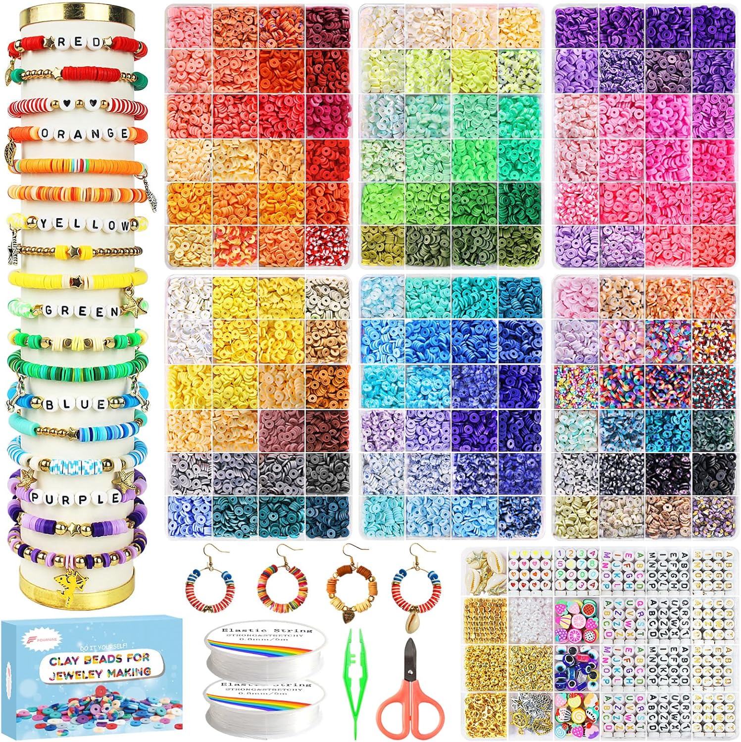 Fournine 23000 Pcs Clay Beads Friendship Bracelet Making Kit, 144 Colours 7 Boxes Flat Polymer Heishi Beads Set for Jewellery Making Kit, DIY Craft Gifts for Teen Girls