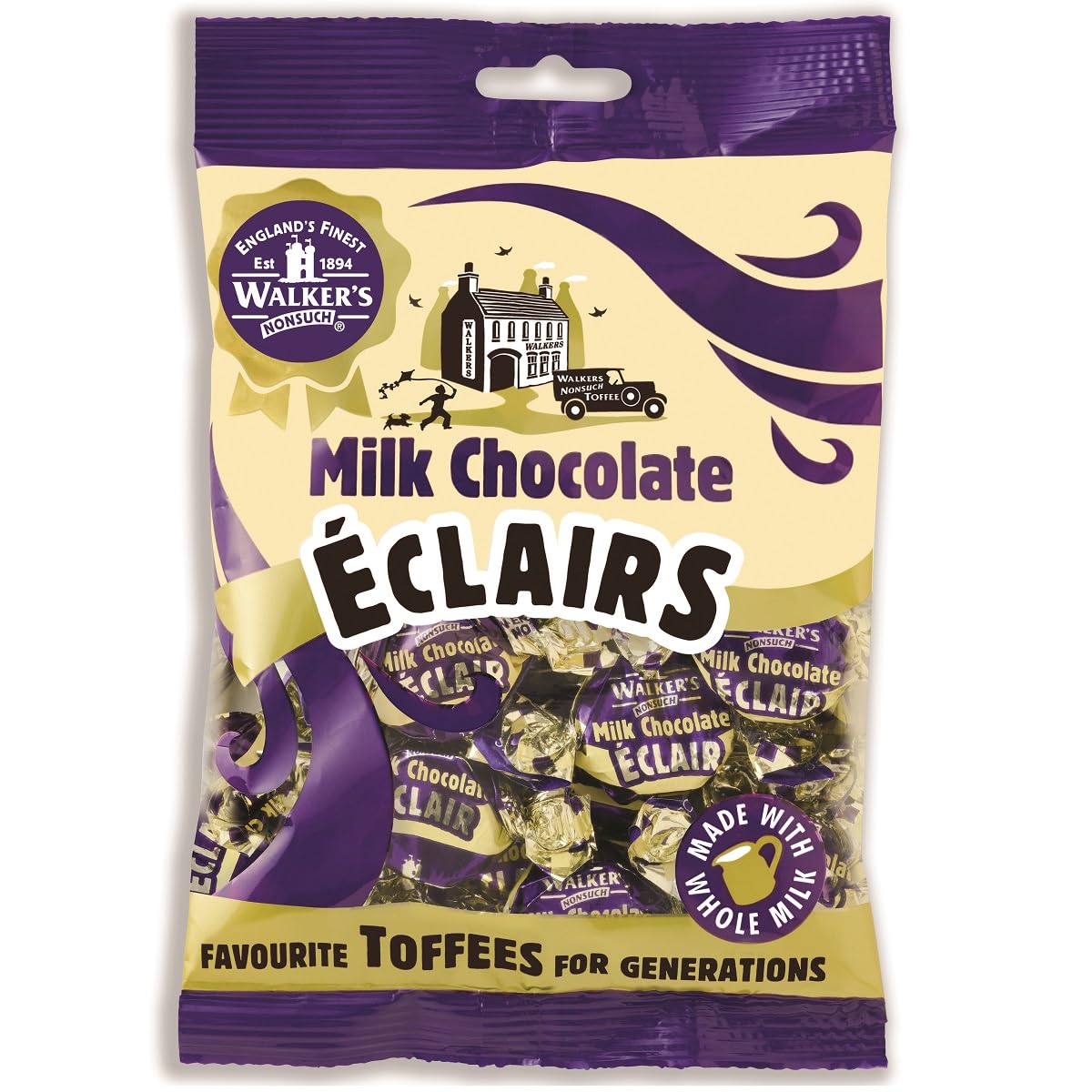 Walkers' Nonsuch Milk Chocolate Eclairs | with Whole Milk & Butter | Imported from the UK | British Classic Sweet Candy | Milky Flavored Dessert for Christmas & Parties | 5.29 Oz (150g)