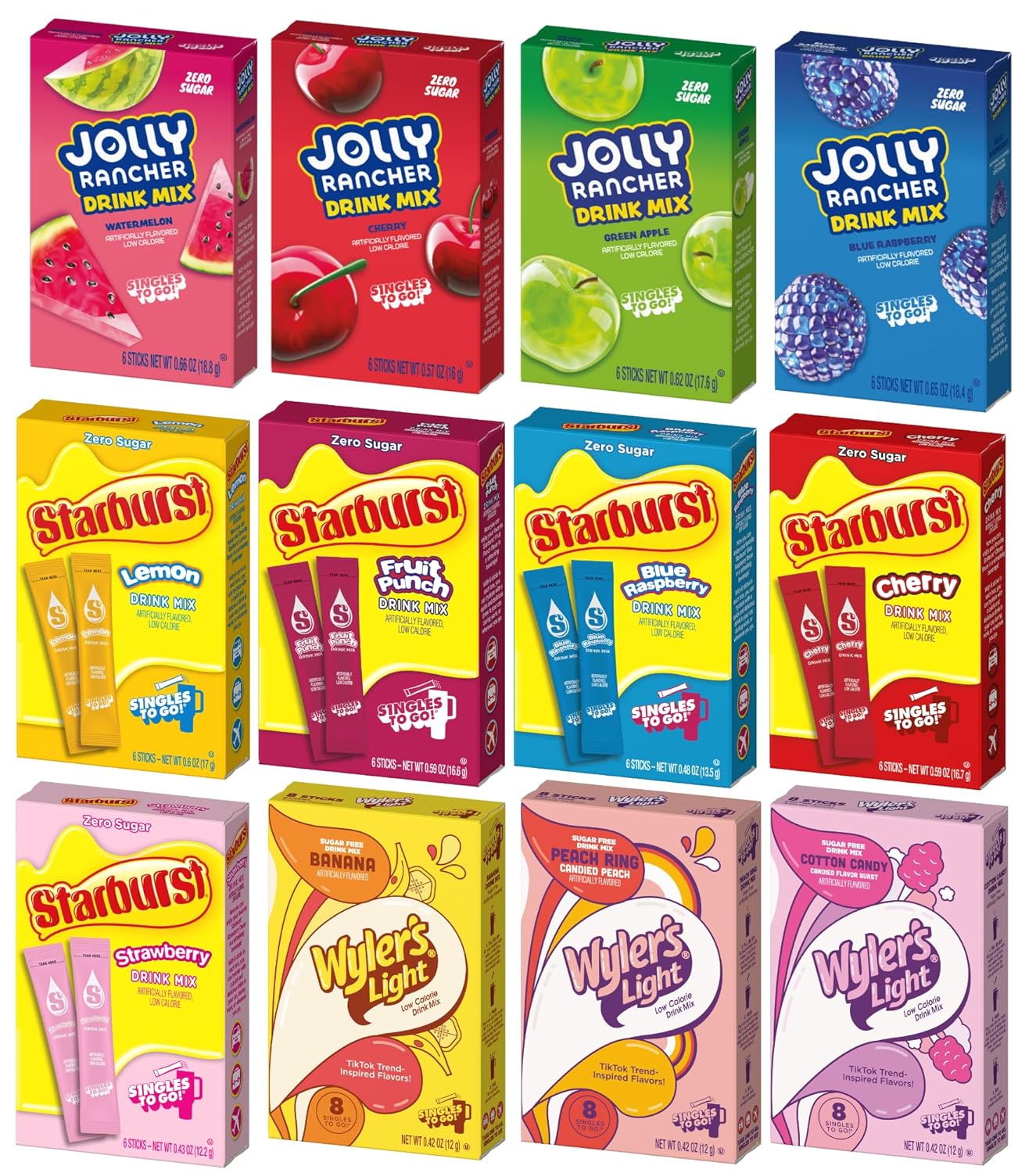 SINGLES TO GO! Drink Mix Variety Pack of 12 - Zero Sugar - Delicious Tasting Powdered Drink Mix - Perfect for Anywhere and Anytime