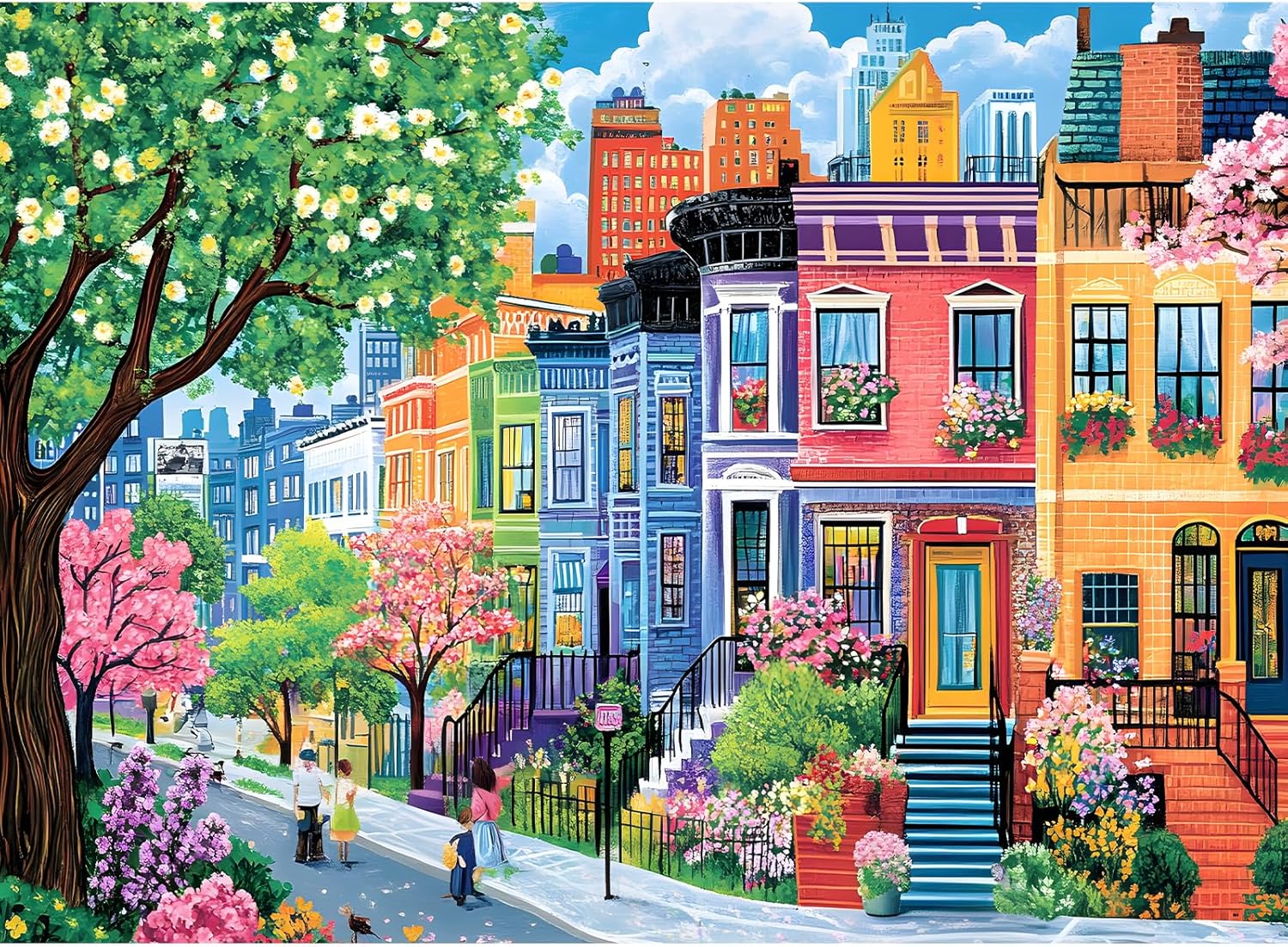 500 Pieces Puzzles for Adults, Spring Puzzle for Adults Children Elderly, Colorful Street Jigsaw Puzzle, Recycled Paper Puzzle 500 Pieces, Family Activity Game Nights Gifts 20.5x15 in