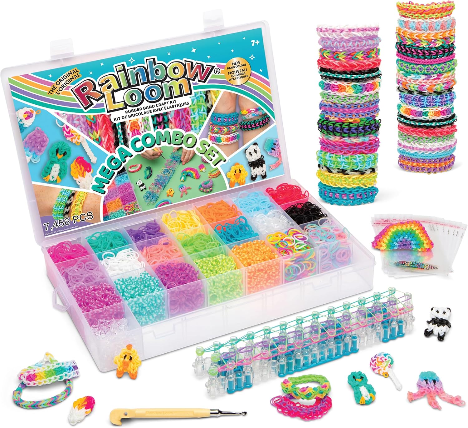 Rainbow Loom® MEGA Combo Set, Features 7000+ Colorful Rubber Bands, 2 step-by-step Bracelet Instructions, Organizer Case, Great Gift for Kids 7+ to Promote Fine Motor Skills