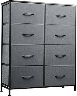 WLIVE Fabric Dresser for Bedroom, Tall Dresser with 8 Drawers, Storage Tower with Fabric Bins, Double Dresser, Chest of Drawers for Closet, Living Room, Hallway, Dark Gray