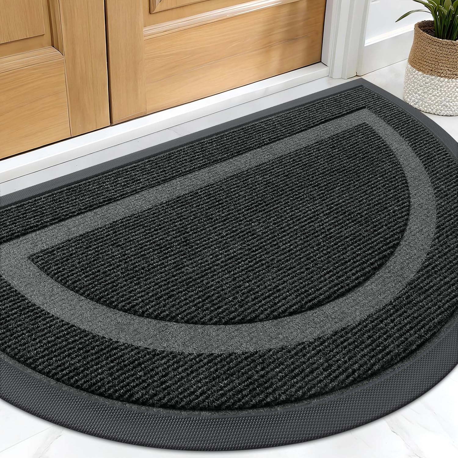 OLANLY Half Circle Front Door Mat Outside 29.5x17 All-Season Rubber Doormat