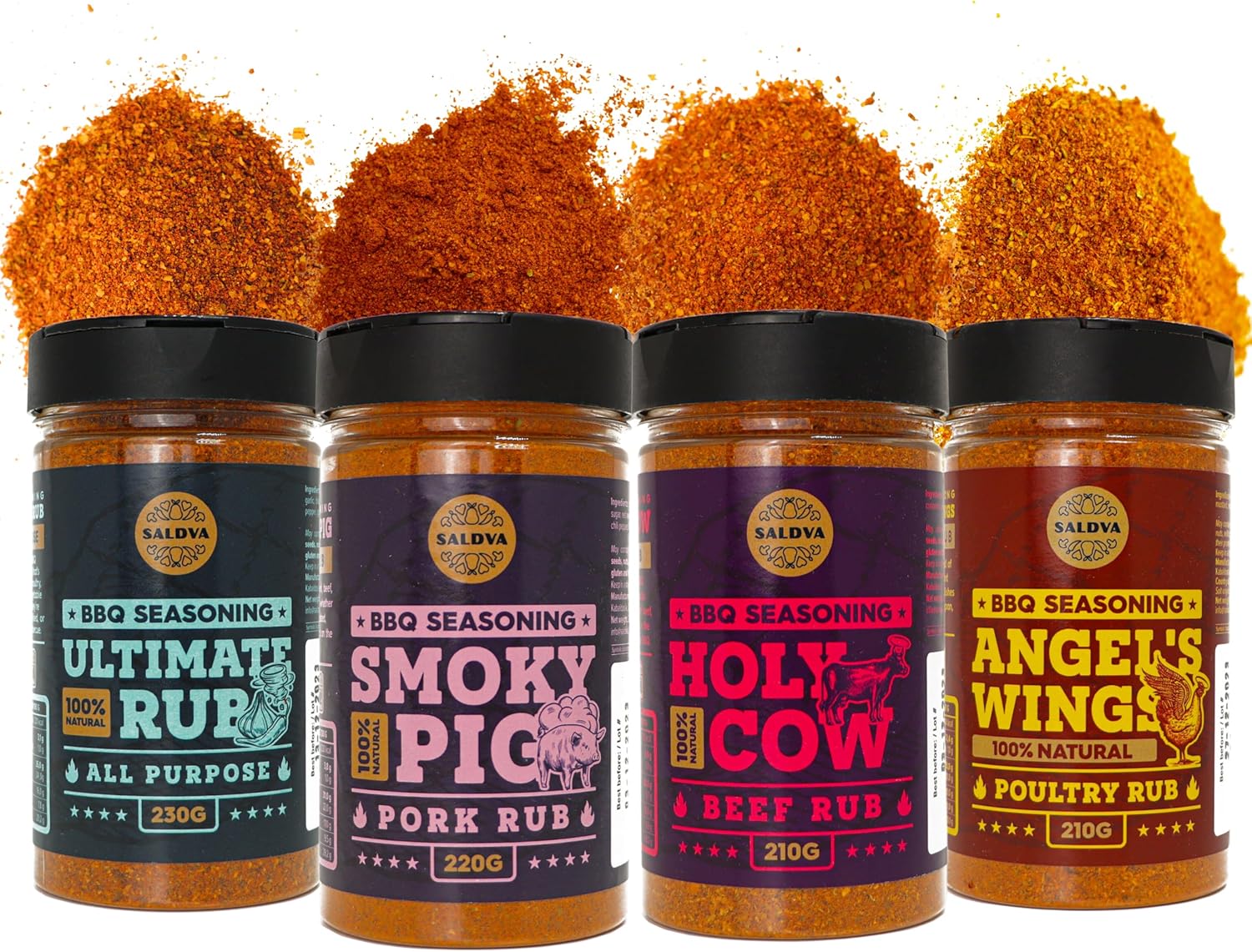 Classic Selection of Premium BBQ Seasonings - Holy Cow, Angel’s Wings, Smoky Pig, Ultimate Rub BBQ Rubs | Pack of 4 | 100% Natural | Great Foodie Gift