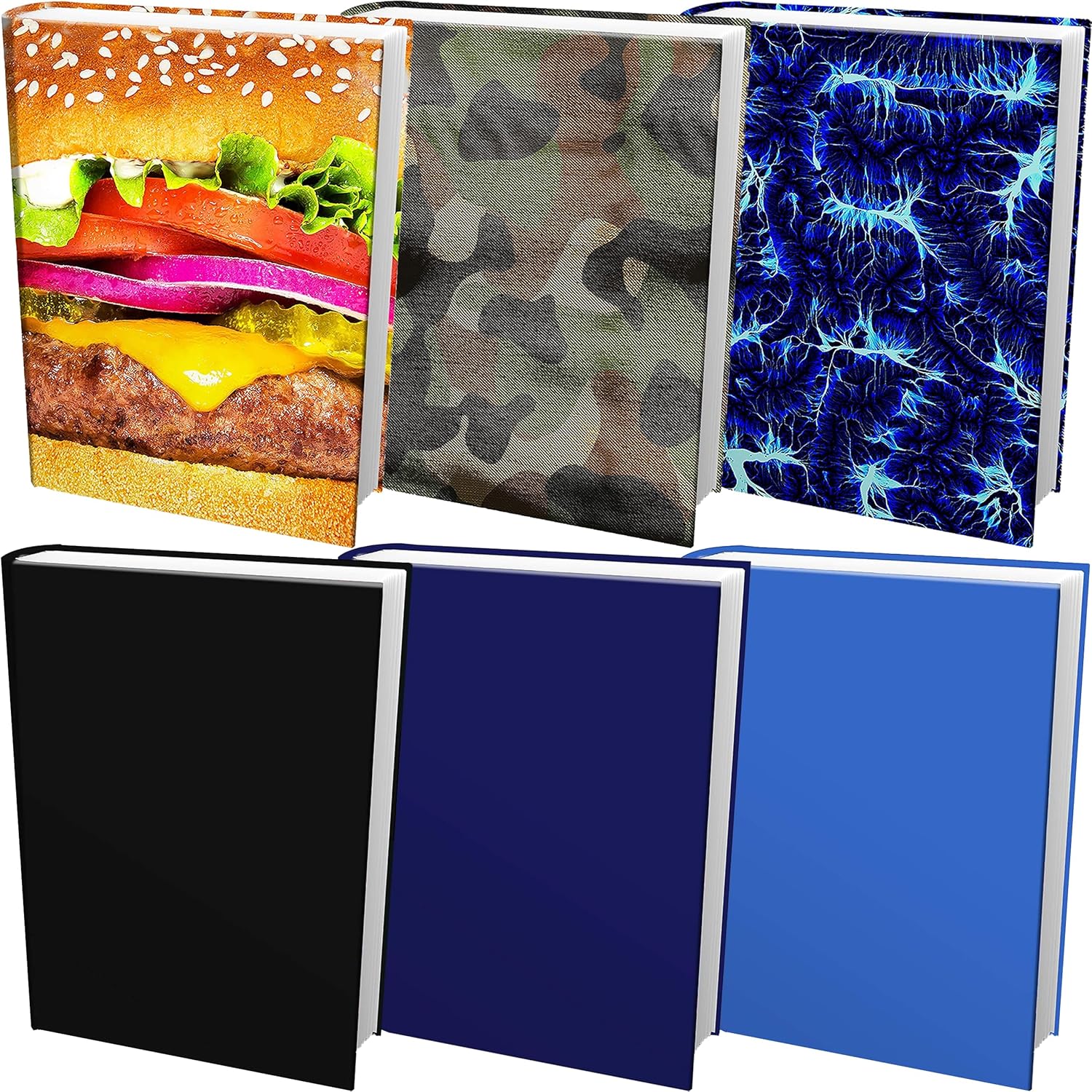 Easy Apply, Reusable Book Covers 6 Pk. Best Jumbo 9x11 Textbook Jackets for Back to School. Stretchable to Fit Most Large Hardcover Books. Perfect Fun, Washable Designs for Girls, Boys, Kids and Teens