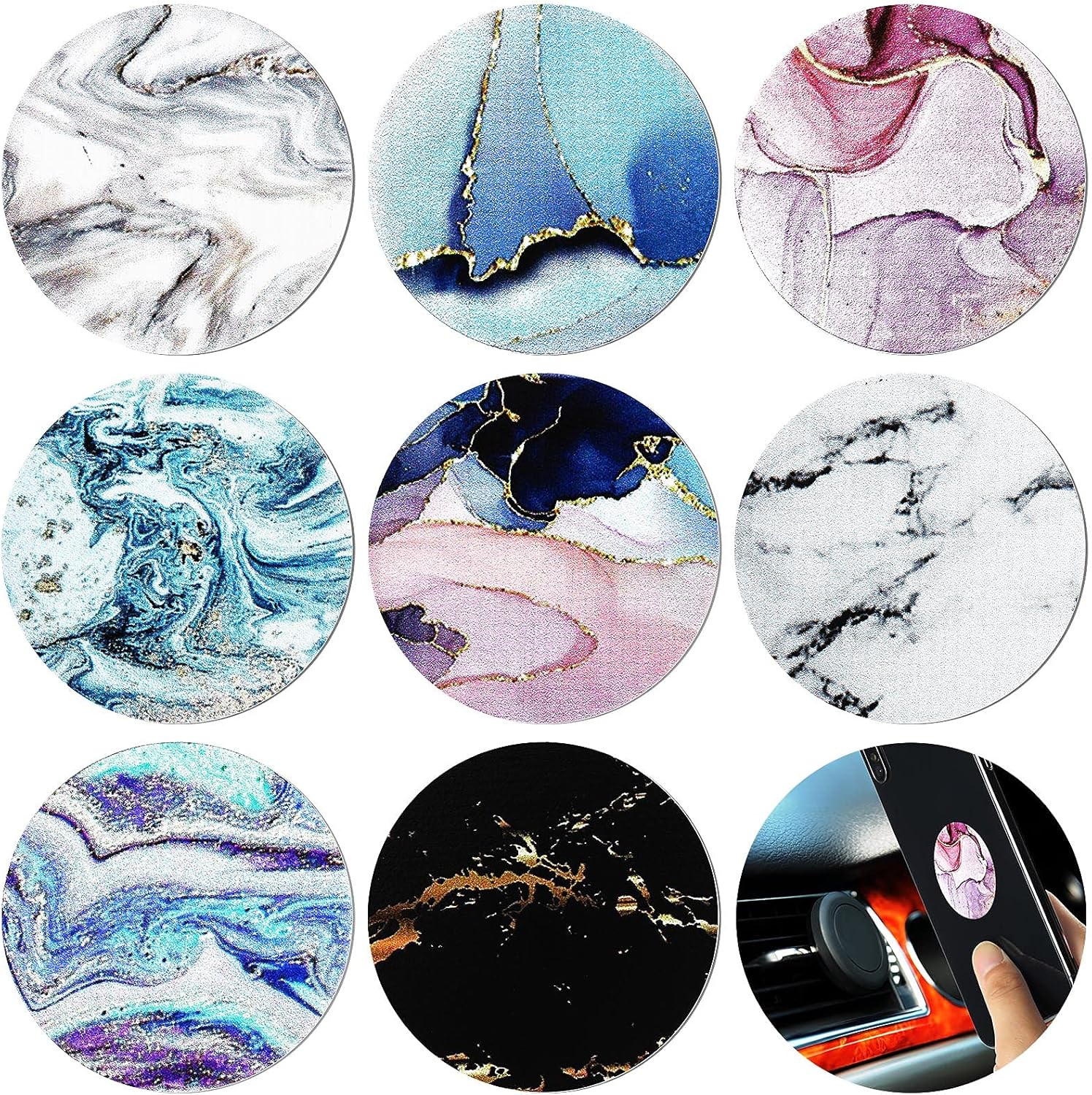 Weewooday 8 Pcs Phone Magnet Car Metal Mount Plate for Cell Holder Compatible with Magnetic Car Mounts Replacement Sticker(Marbling Style)