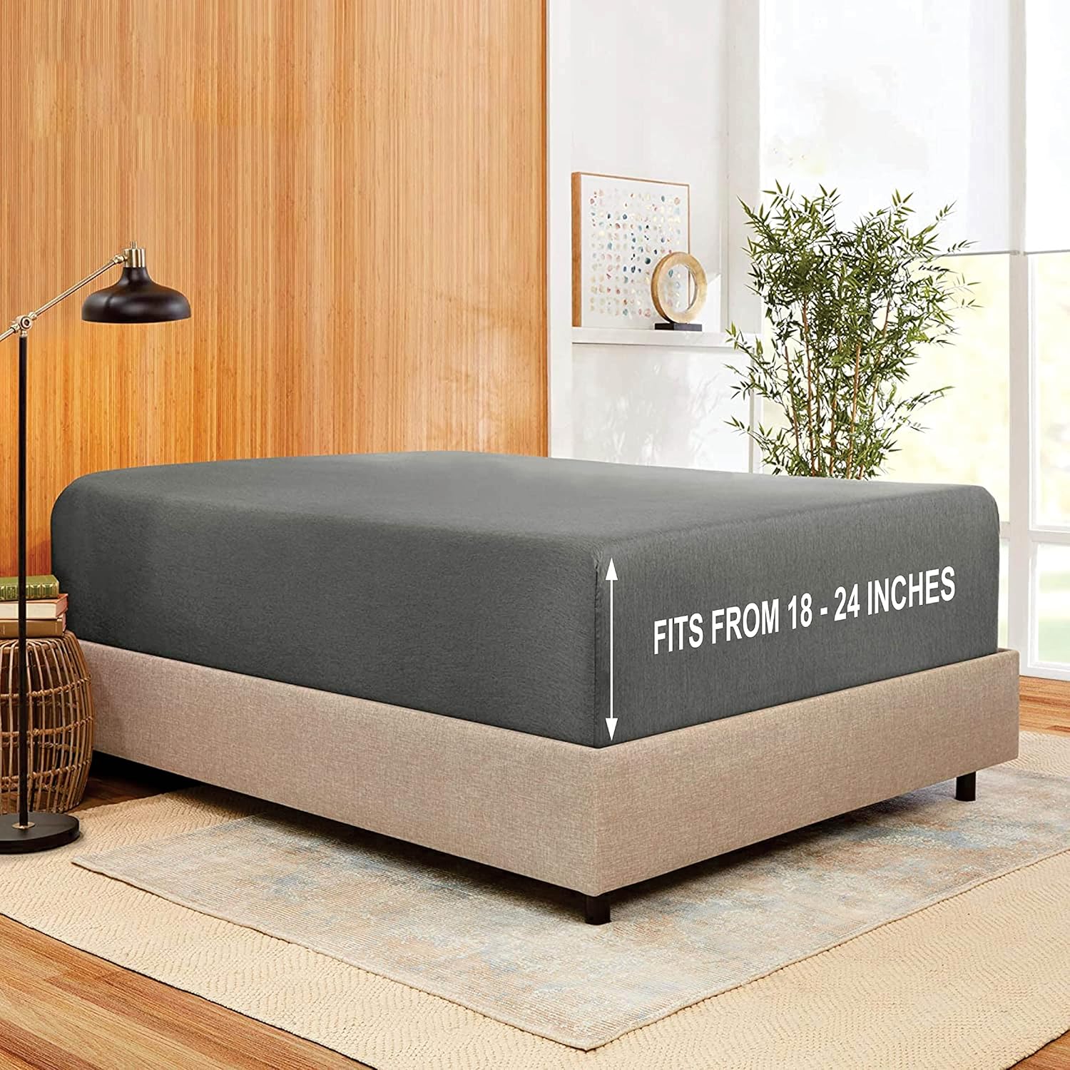 Stay Fitted Single Sheet, Fitted Sheet ONLY! Stay Fit on Mattress with Elastic Straps at Corners, Extra Deep Pocket, Fits 18-24 Inch Mattress, Cal. King – Charcoal Gray