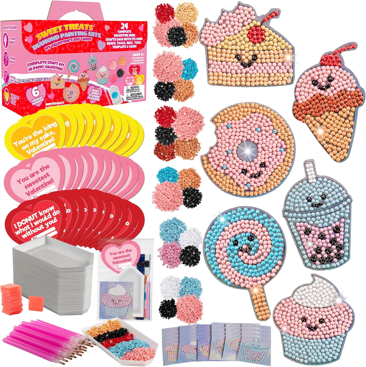 Sweet Treats Diamond Painting Kits (24ct) - Perfect Goodie Bag Party Favors for Kids Birthday Party - Each Includes Candy Gem Craft Activity & Sticker for Boys & Girls - Multi-Item Party Favor Packs