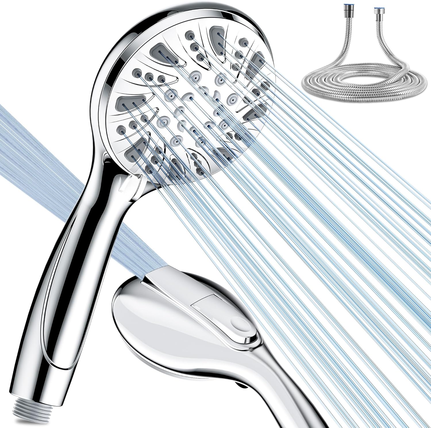 Magichome High Pressure 6-Mode Shower Head and 1.5m Hose | Premium Chrome-Plated Handheld Shower with Power Wash Mode for Bathroom Cleaning