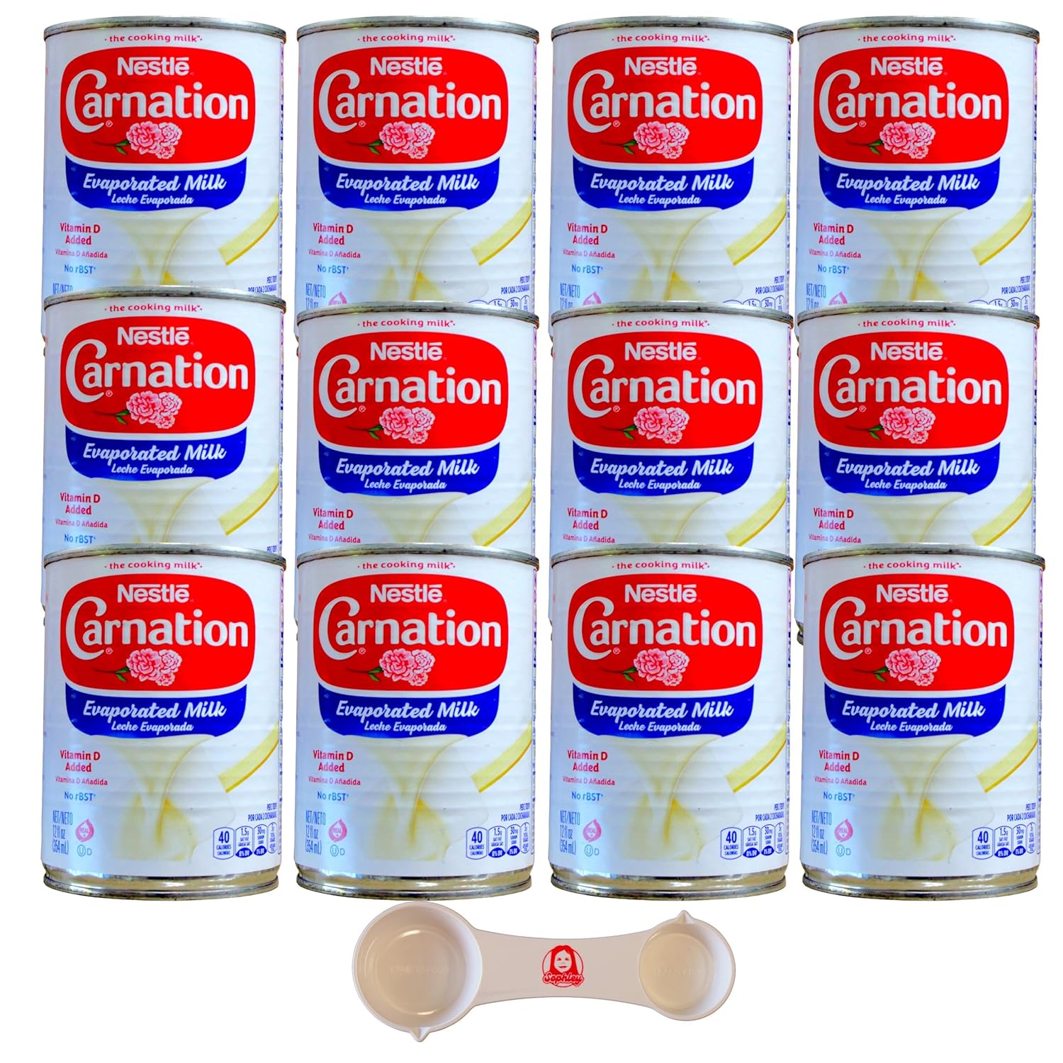 Carnation Evaporated Milk 12 fl oz, 12-Count with a Sophley Measuring Spoon