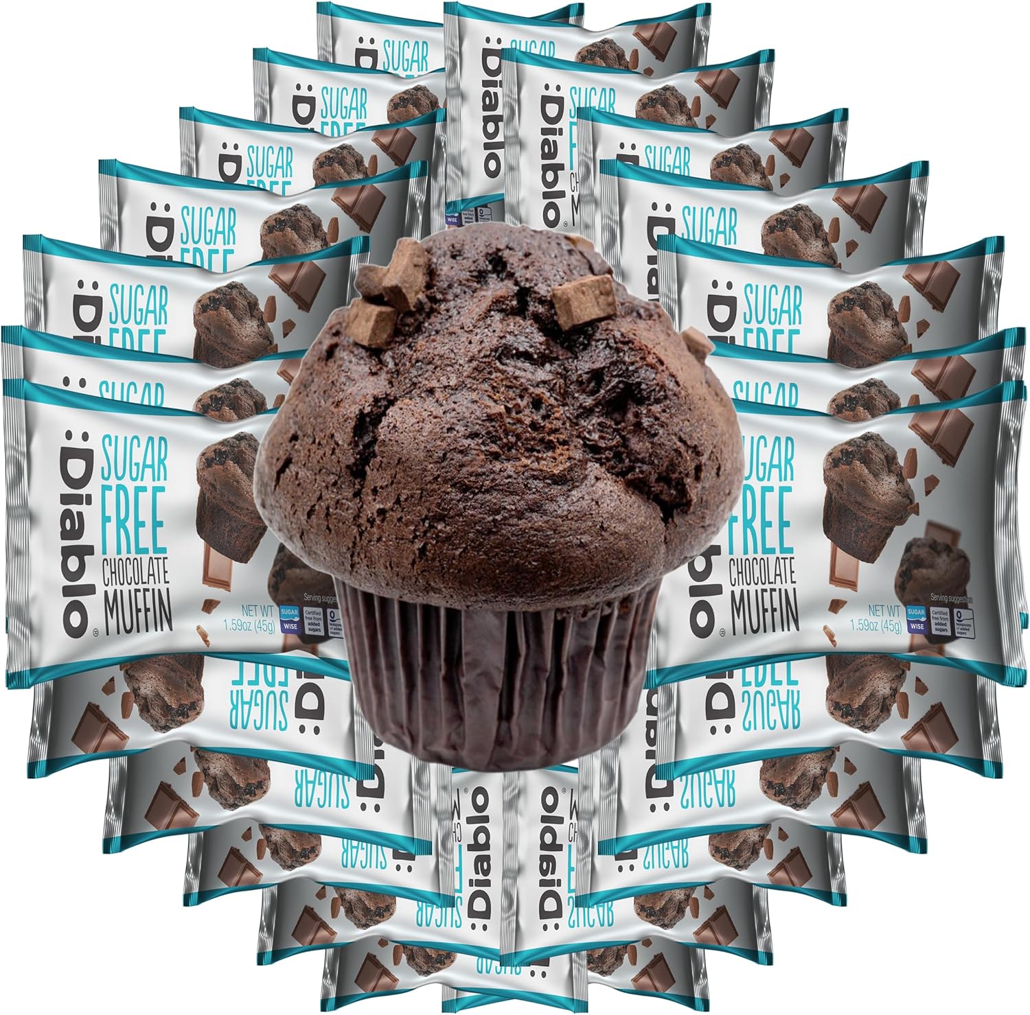 Diablo Chocolate, Chocolate Chip,Vanilla Cupcake | Sugar Free | Sweetened with Maltitol | Perfect for Gifting | Halal & Kosher Approved | 45g Each Cupcake (Chocolate, Pack of 24)