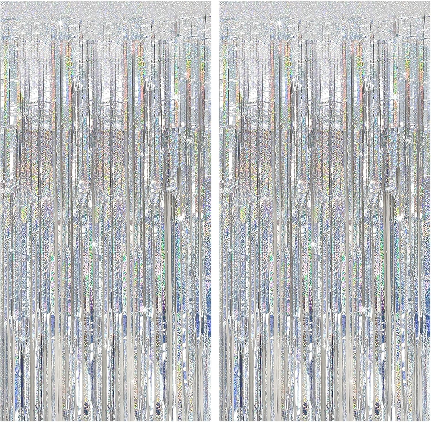 Tinsel Curtain Party Backdrop Silver Birthday Decorations 2 Packs Glitter Foil Fringe Decor Streamers Photo Booth for Christmas Wedding Halloween Graduation Decorations