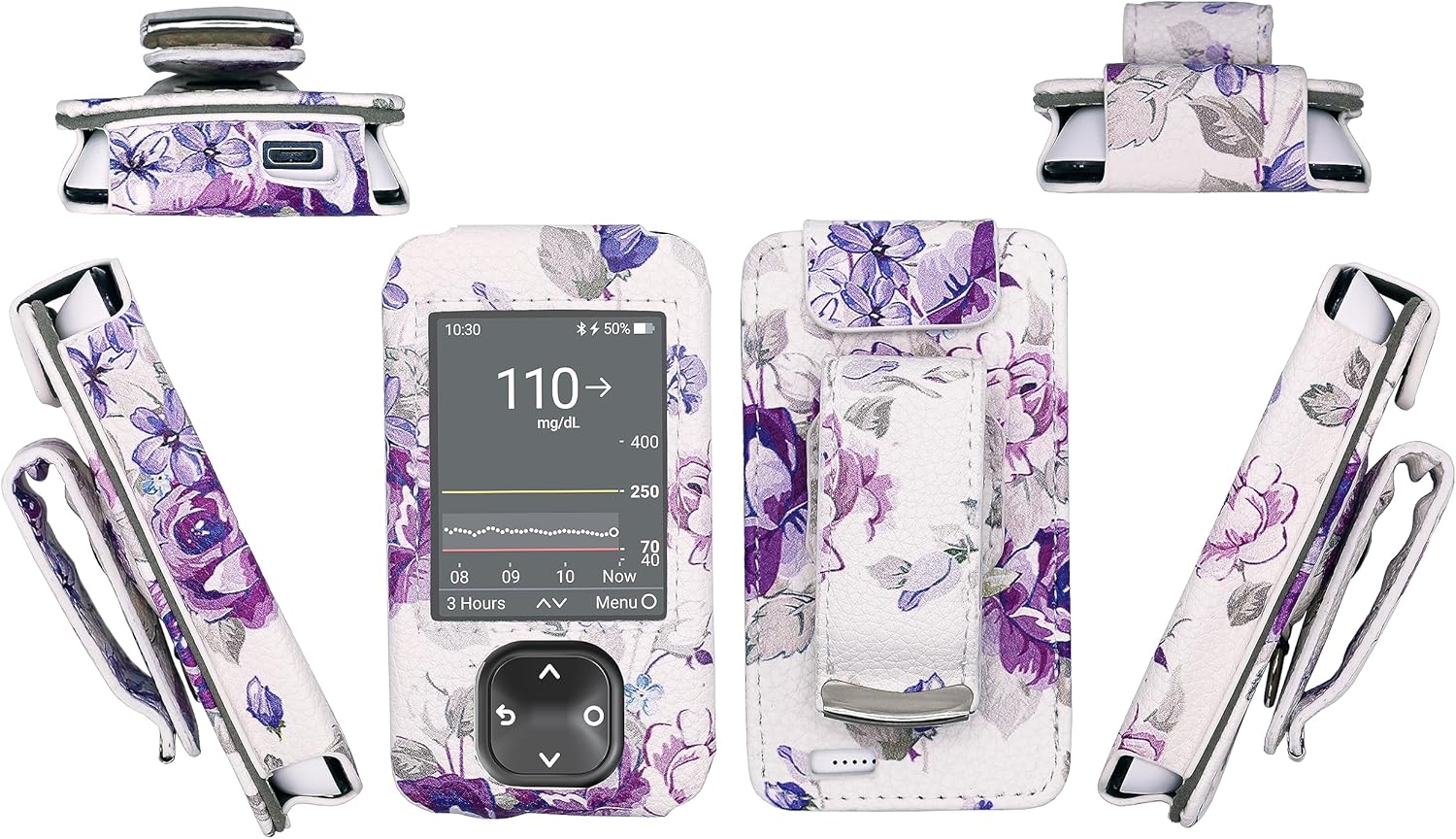 Premium Patterned Holster (with Belt Clip/Lanyard) for for Dexcom G7 & Dexcom G6 (Catharanthus-WH)