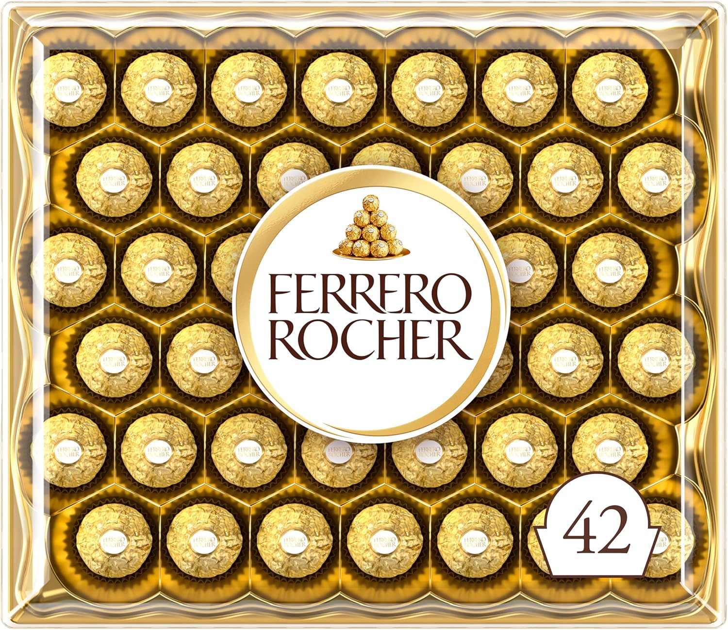 Ferrero Rocher Pralines, Chocolate Gifts, Father's Day Gift, Large Chocolate Box Covered in Milk Chocolate and Nuts, Box of 42 (525g)