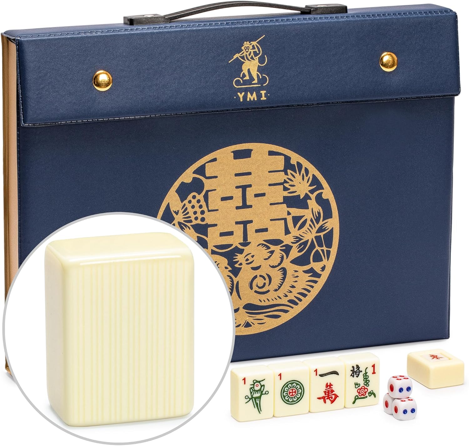 Yellow Mountain Imports "Bleau Fontaine Chinese Mahjong Set with 146 Medium Tiles and Blue Vinyl Case — for Chinese Style Gameplay Only [「「碧蘭楓丹」中國麻將]
