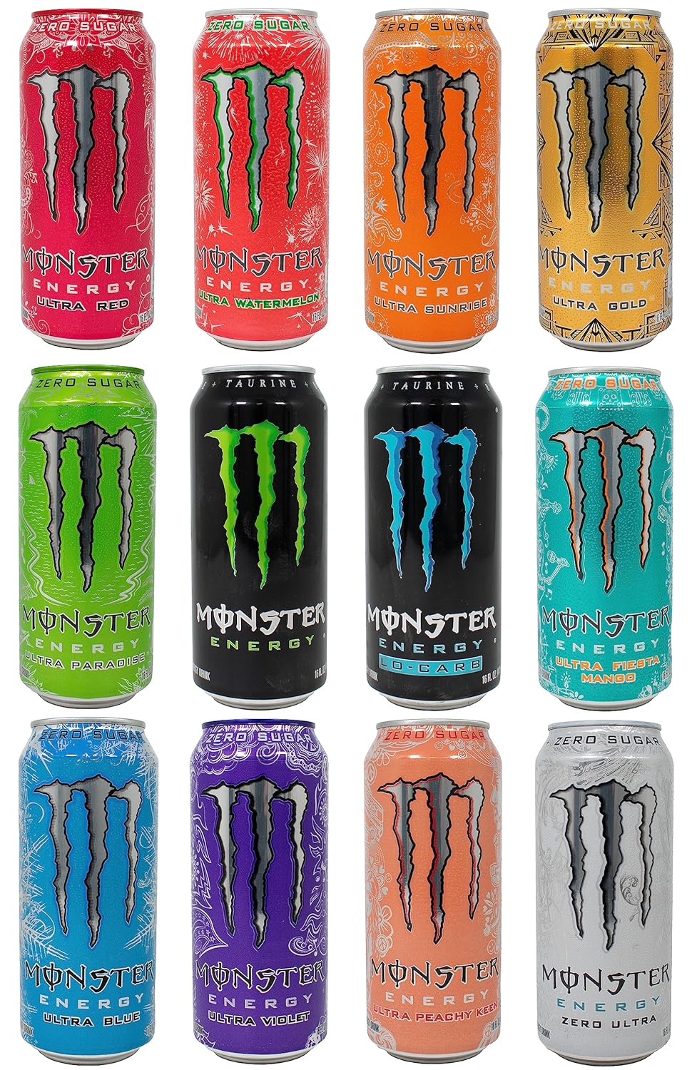 Niro Assortment | Monster Energy 10 Pack | 10 Assorted Flavors In Every Box | Sugar Free Energy Drink | 16oz Cans | Includes One Niro Beverage Sleeve