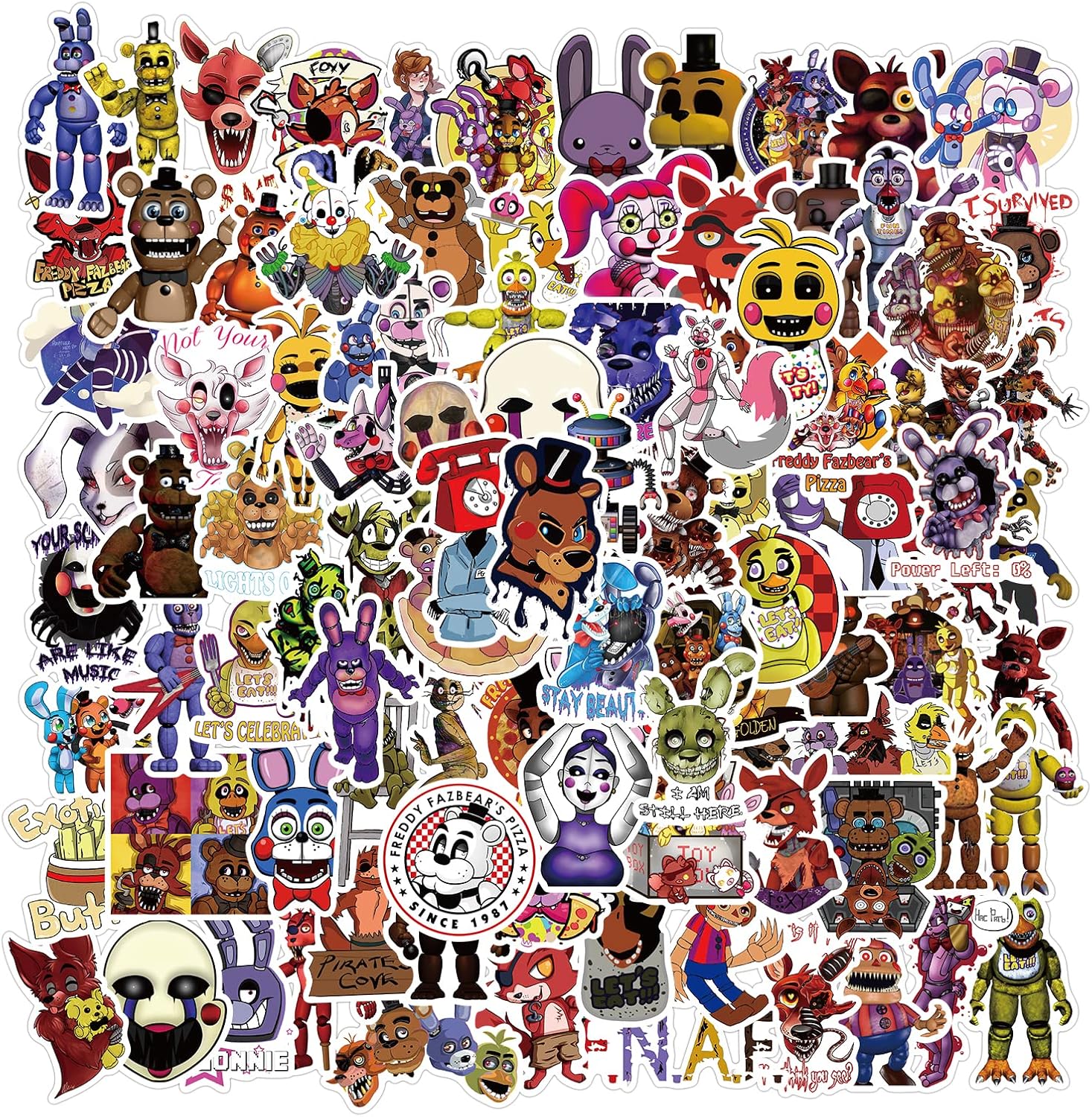 100Pcs Five Nights at Freddy's Stickers Water Bottles Laptop Phone Skateboard Car Computer Game Stickers Vinyl Waterproof Aesthetic Stickers Pack for Teens Kids Adults Children