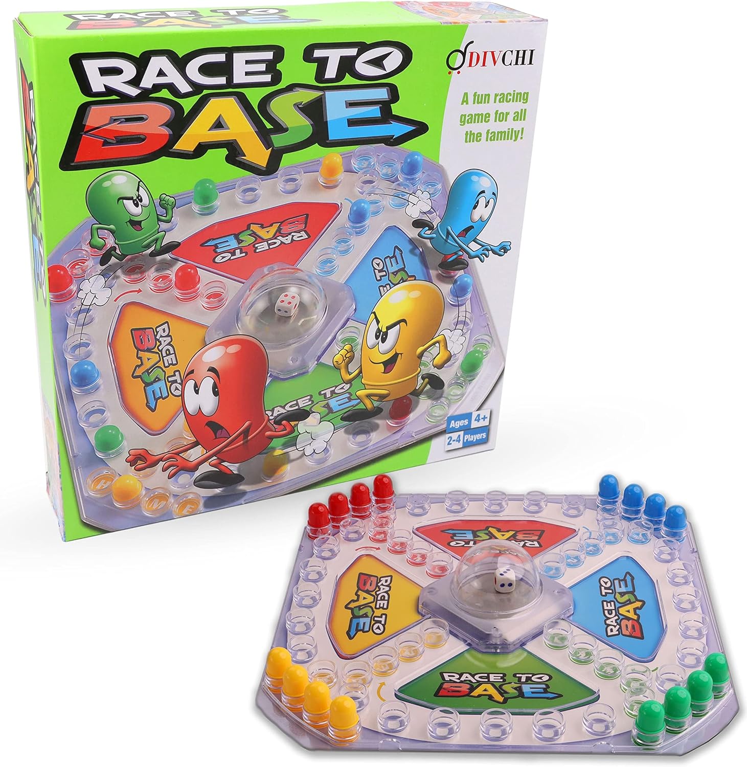 DIVCHI Race To Base Board Game for kids - Racing and Chasing to Base Game Kids Children Race to Base Pop a Dice Board Game Great Family Friends Frustration Party Game Ludo