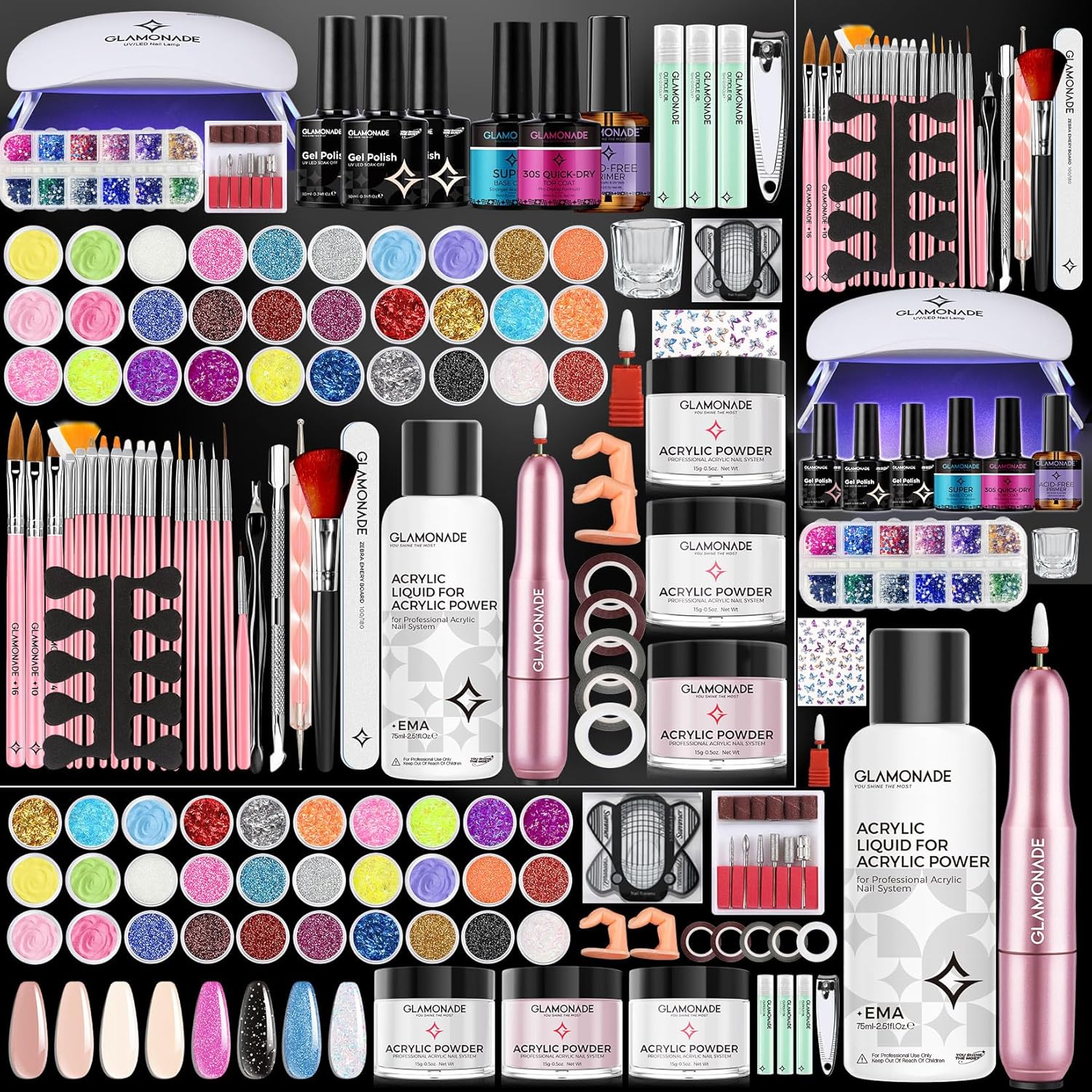 Acrylic Nail Kit for Beginners: Professional Complete Set with Drill UV Light Gel Polish Nail Art Tools for Salon Quality Manicures at Home