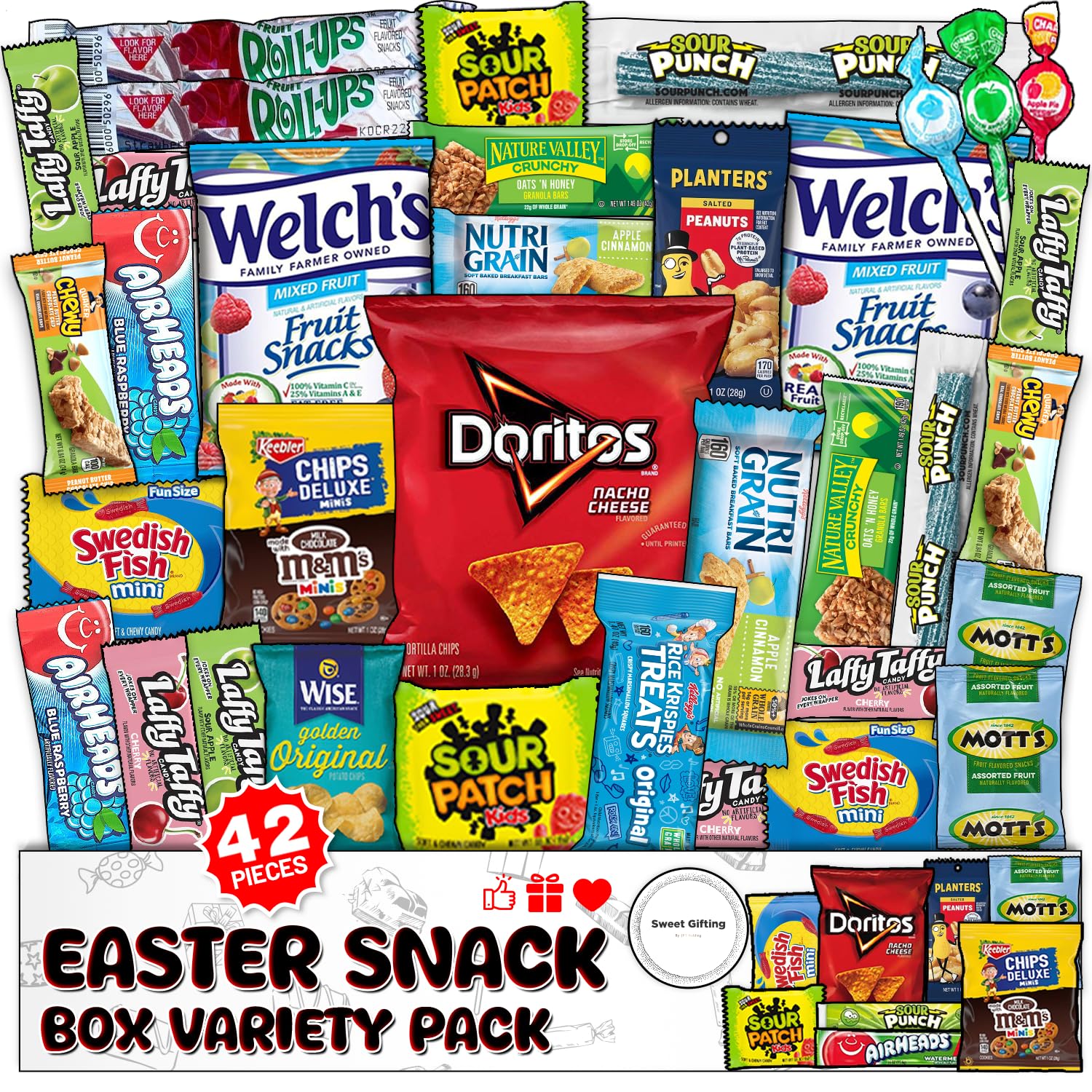 Sweet Gifting Easter Snack Box Variety Pack 42 Count - Assorted Snacks Variety Pack for Adults, Easter Snack Boxes for Kids and Care Package for College Students, Office, Birthdays & Back to School