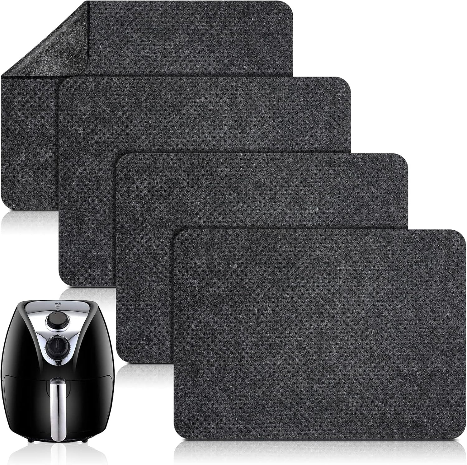 4 Pcs Heat Resistant Mat for Air Fryer Kitchen Countertop Protector Mat Kitchen Appliance Pads Non Slip Heat Proof Pad Non Stick Black Coffee Maker Microwave, 16 x 12 Inch