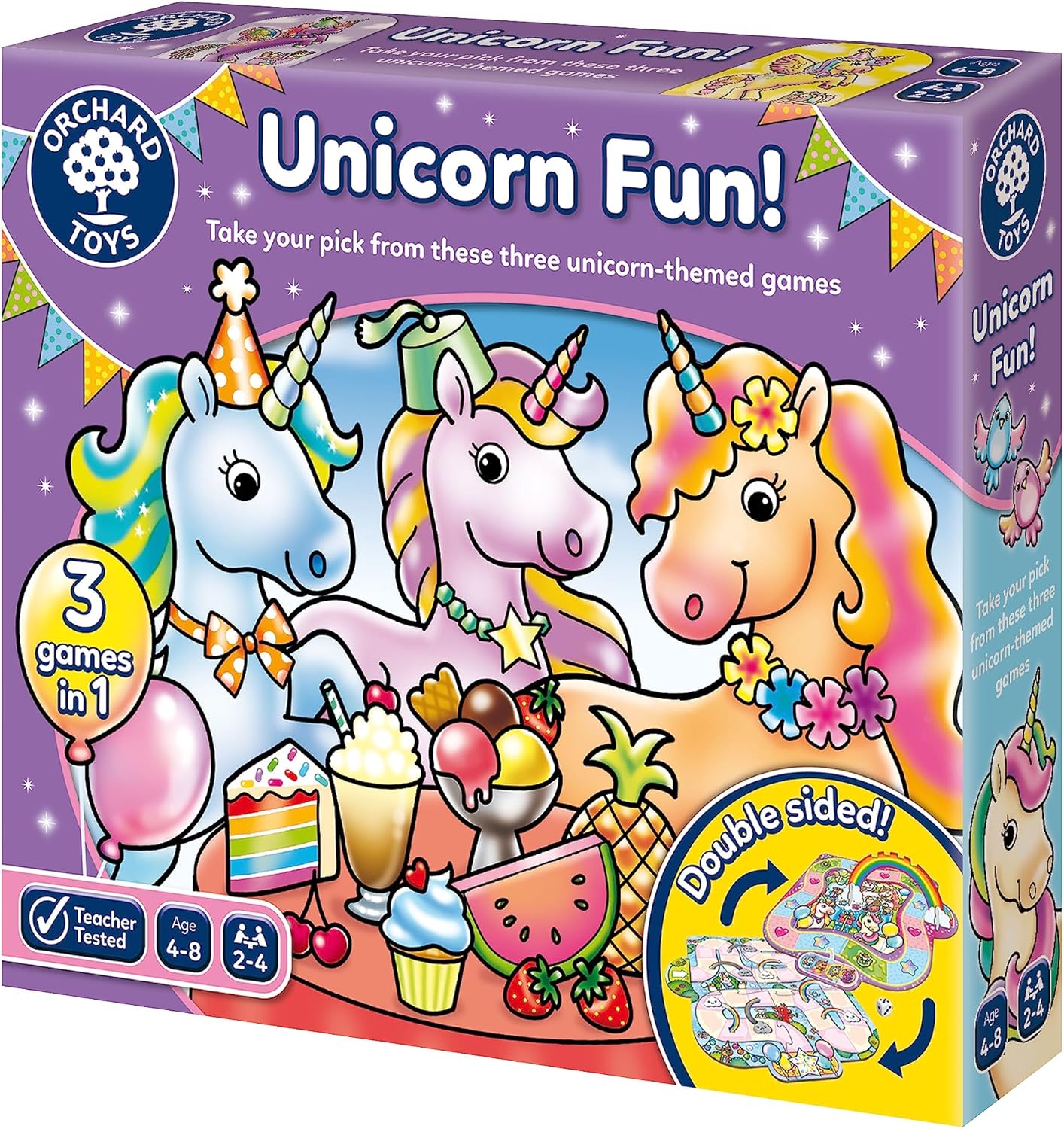 Orchard Toys Unicorn Fun! - 3 in 1 Educational Board Games for 4+ Year Olds - Unicorn Gifts for Girls and Boys - Number and Counting Games for Kids - Age 4-8 Years - 2-4 Players
