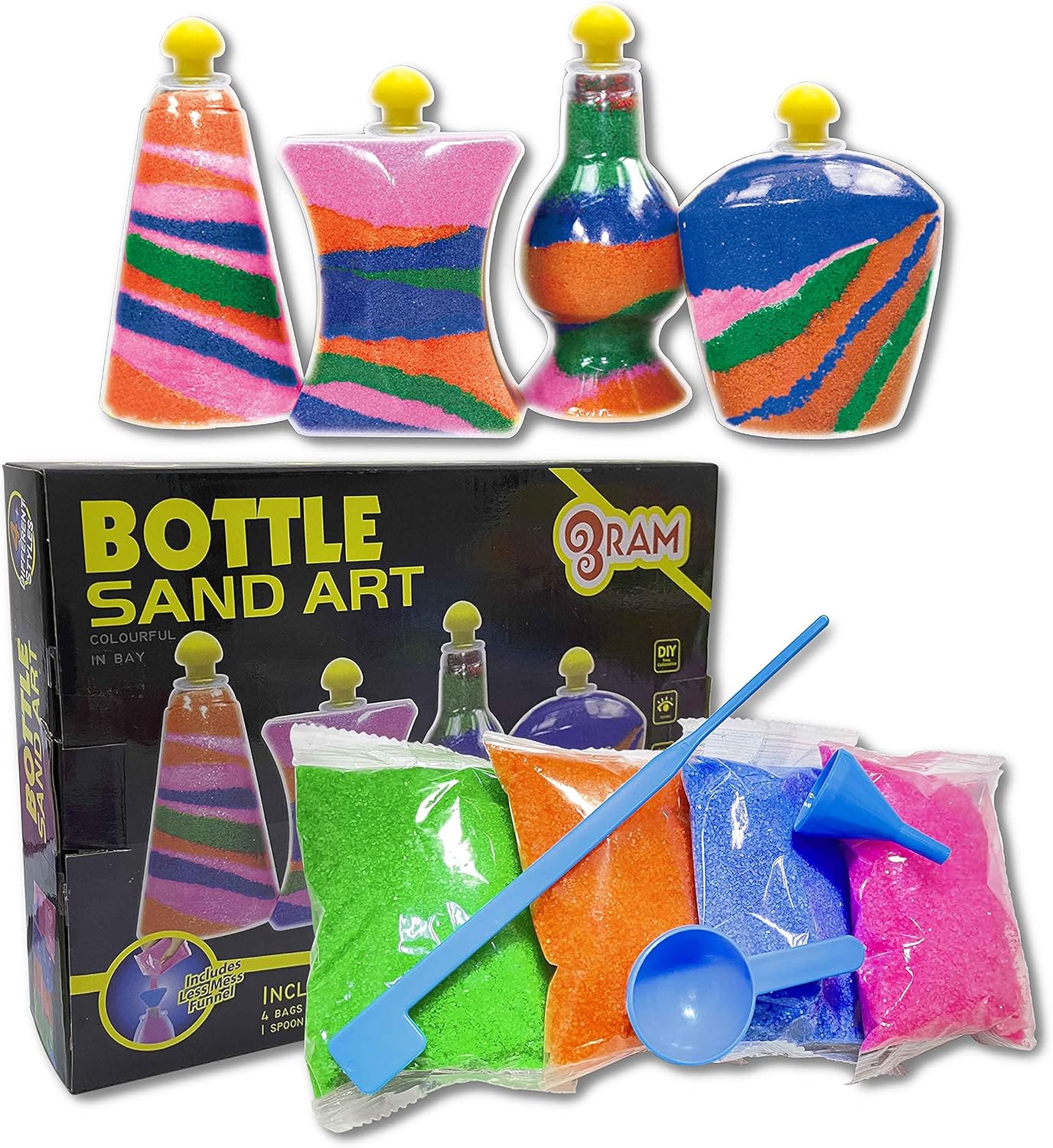 Ram© 12 x Pieces Make Your Own Kids Glitter Glass Sand Art Craft Bottles Toy Set