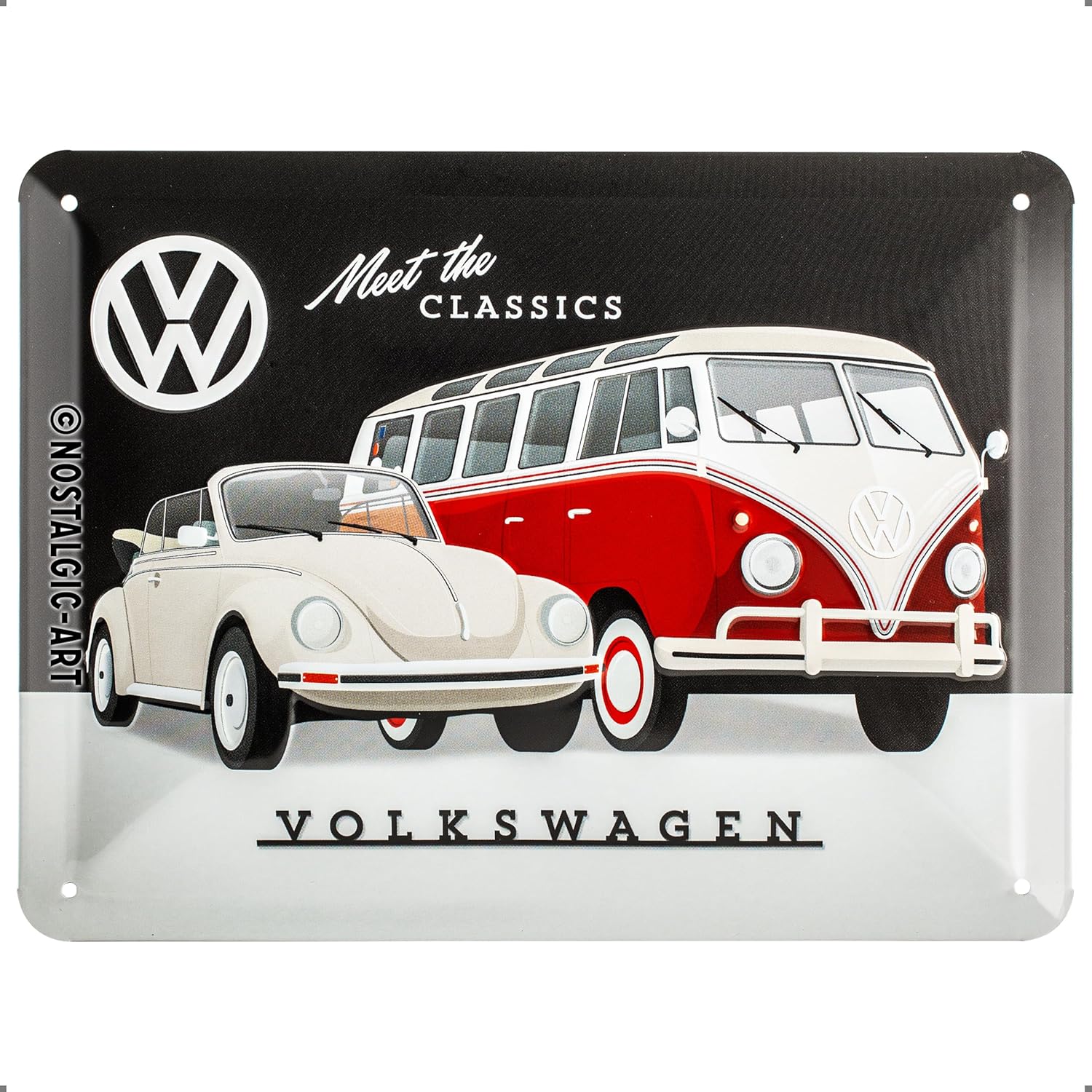 Nostalgic-Art Retro Tin Sign – Volkswagen – VW – Meet The Classics – Bus Gift idea, Metal Plaque, Vintage Design for Wall Decoration, 15 x 20 cm