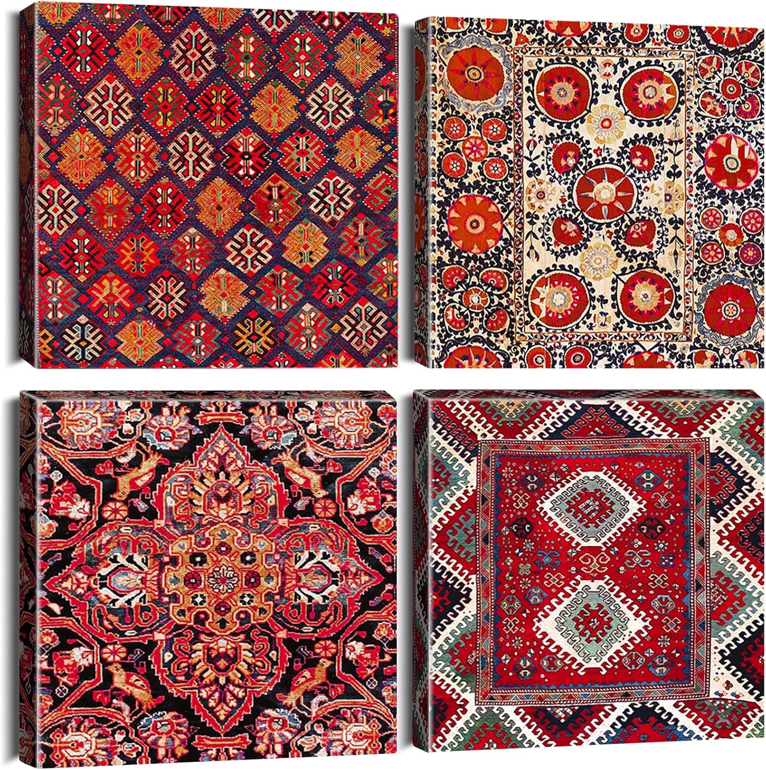 Artscope 4 Pieces Traditional Vintage Wall Art Canvas Prints - Bohemian Turkish Moroccan Style Picture Painting - Modern Wall Artwork Framed for Gifts Bathroom Home Kitchen Office Decor - 30 x 30 CM