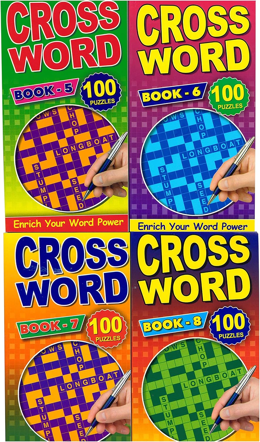 W.F. Graham Set of 4 Crossword Puzzle Books Bumper 112 Pages Travel Activity Adults Brain Games, Multicolor (4115)