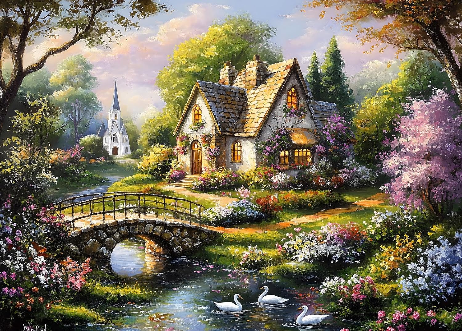 Beautiful Cottage Jigsaw Puzzles for Adults 1000 Piece Quaint Church Jigsaws 1000 Pieces for Adults