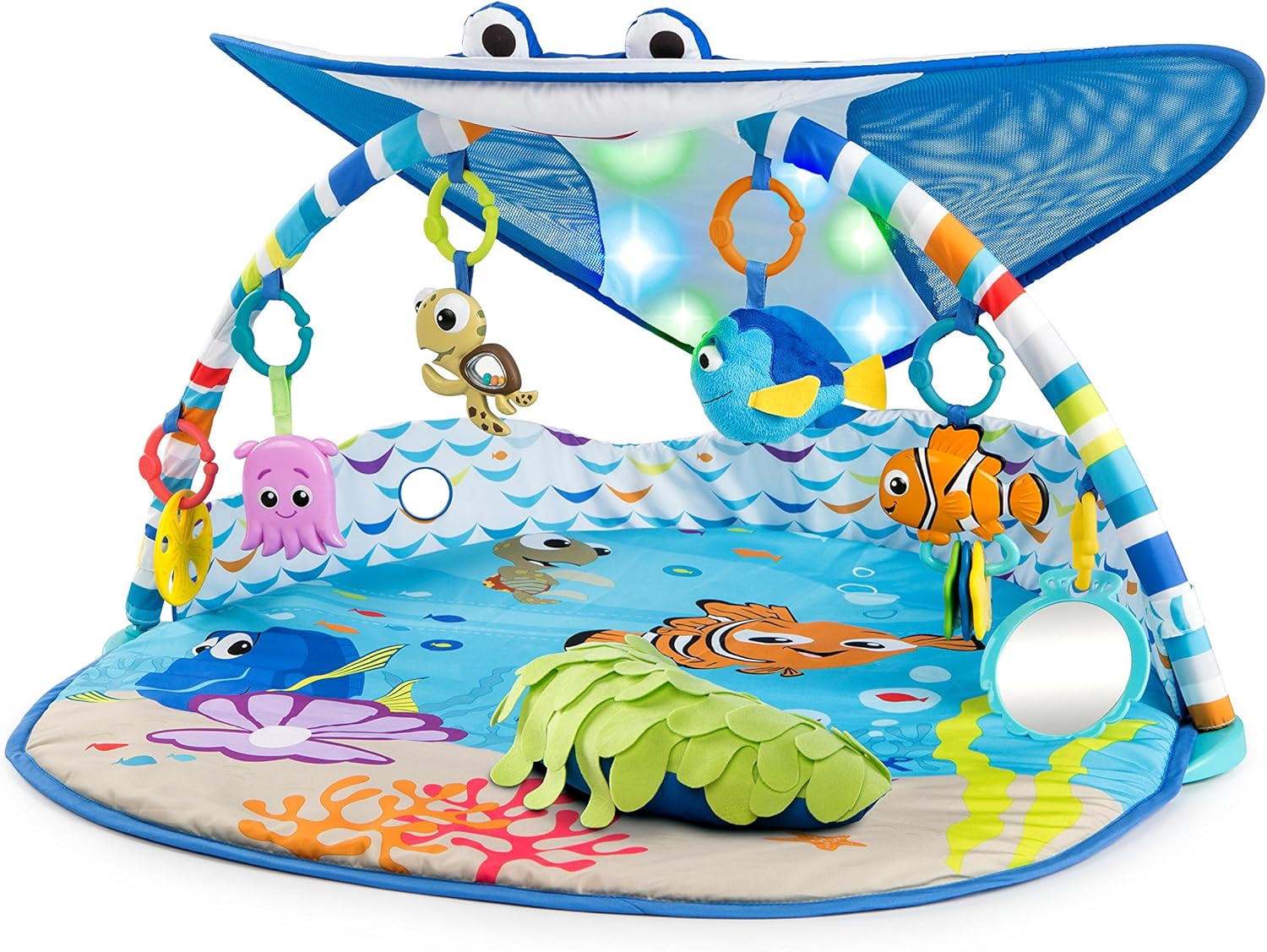 Bright Starts, Disney Baby, Finding Nemo Ocean Lights Baby Activity Gym and Play Mat with Detachable Toys, Sound and Music, Ages Newborn + (Pack of 1)
