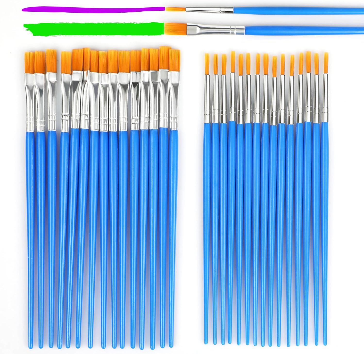 Paint Brushes Set for Acrylic Painting, 15 Pcs Flat and 15 Pcs Round Art Paint Brush Acrylic Painting Brush, Paint Brushes for Kids Adults Oil Watercolor Rock Painting Body Face Nail Art