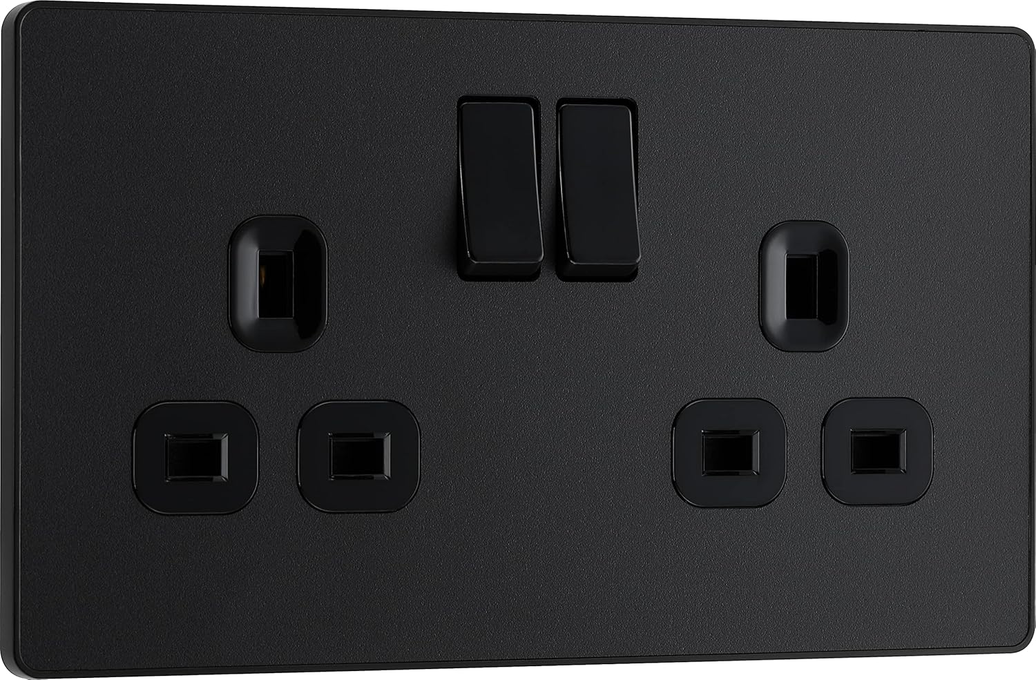 BG Electrical Double Switched Power Plug Wall Socket, Screwless, Evolve, Matt Black, 13A, PCDMB22B