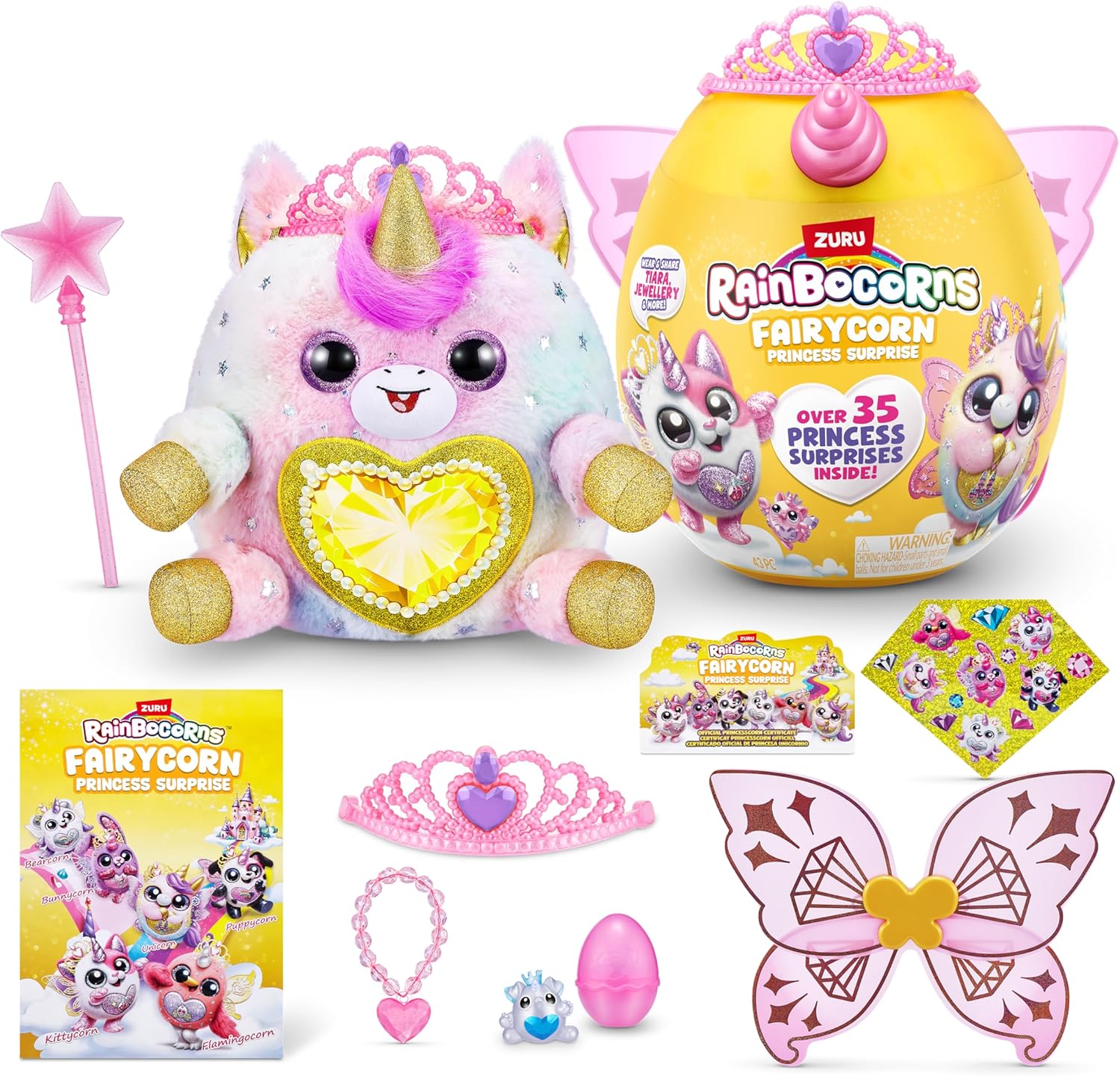 Rainbocorns Fairycorn Princess Surprise (Unicorn) by ZURU 11" Collectible Plush Stuffed Animal, Surprise Egg, Wearable Fairy Wings, Magical Fairy Princess, Ages 3+ for Girls, Children