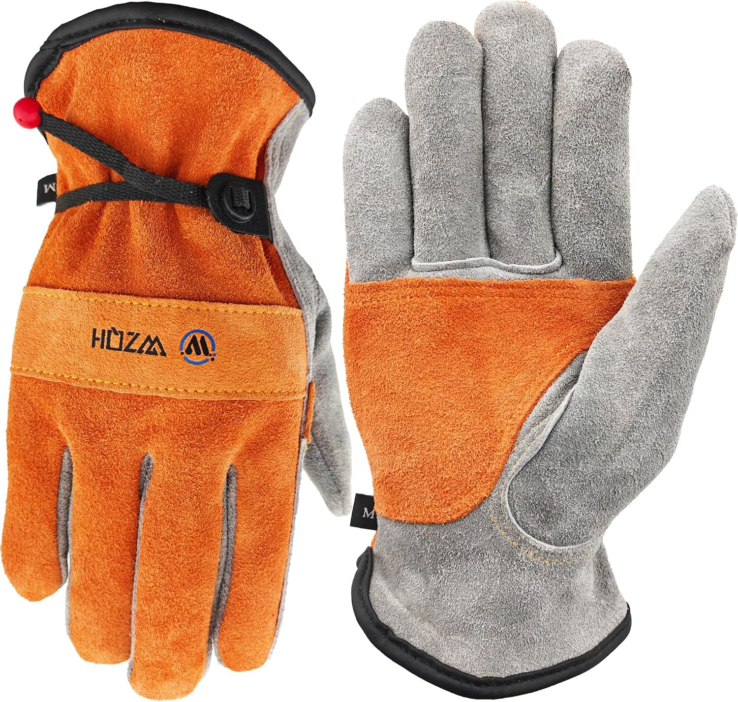 WZQH Leather Work Gloves for Men or Women.Gardening,Welding,Orange-Grey M