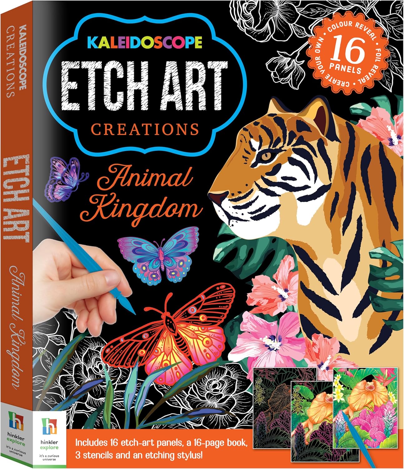 Hinkler | Kaleidoscope Etch Art Creations Animal Kingdom | Scratch Art for Adults | Animal Arts and Crafts | Gifts for Art Lovers