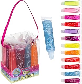 Expressions 24pc Lip Gloss Set, Flavored Lipgloss Squeeze Tubes with Carrying Case, Lip Gloss Set Value Pack, Assorted Fruit Flavored Lip Glosses, Kid-Friendly Non Toxic Makeup (12)