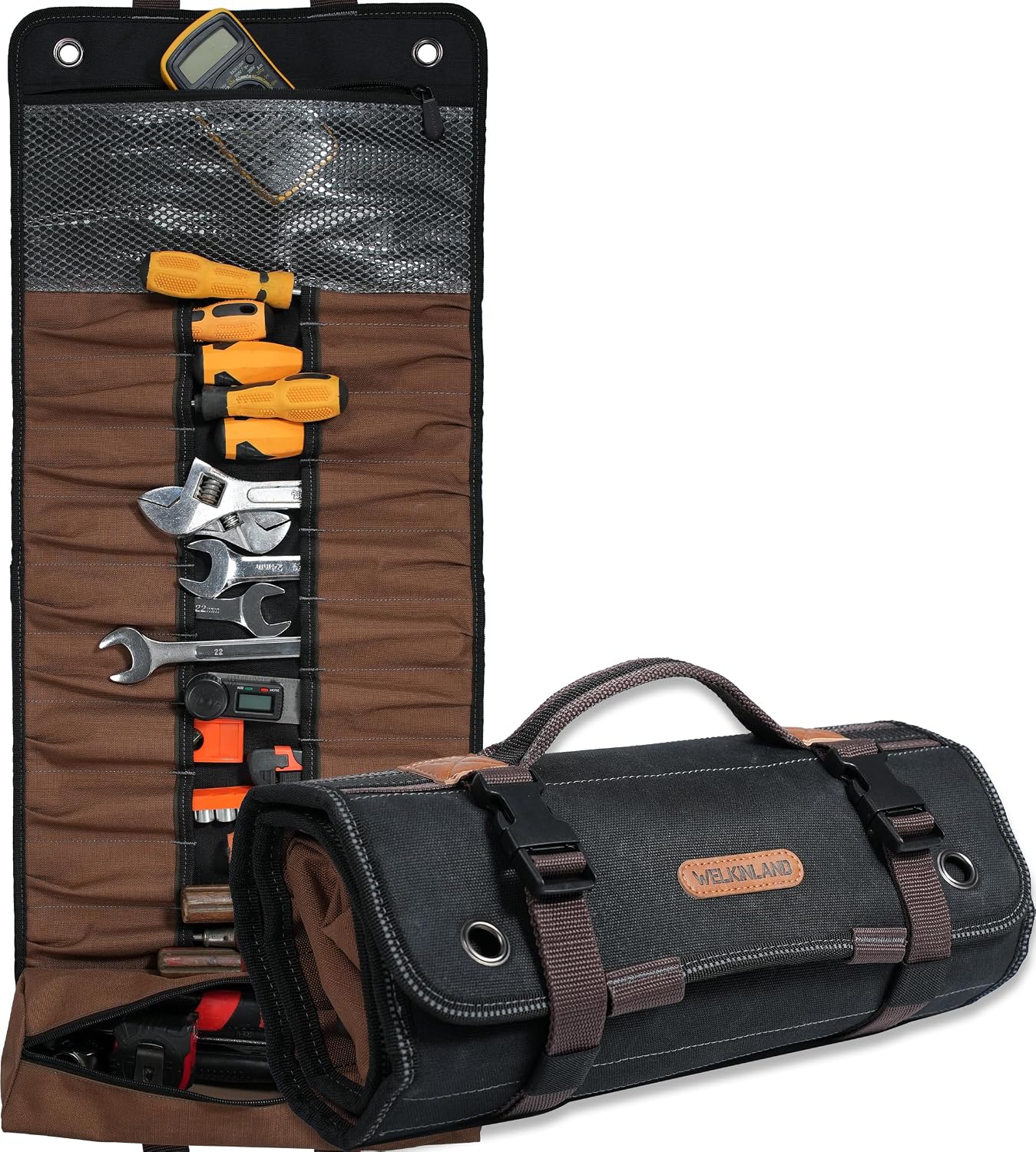 WELKINLAND 23-Pocket Canvas Tool Roll, Heavy-Duty 15L-Large Tool Wrap Roll