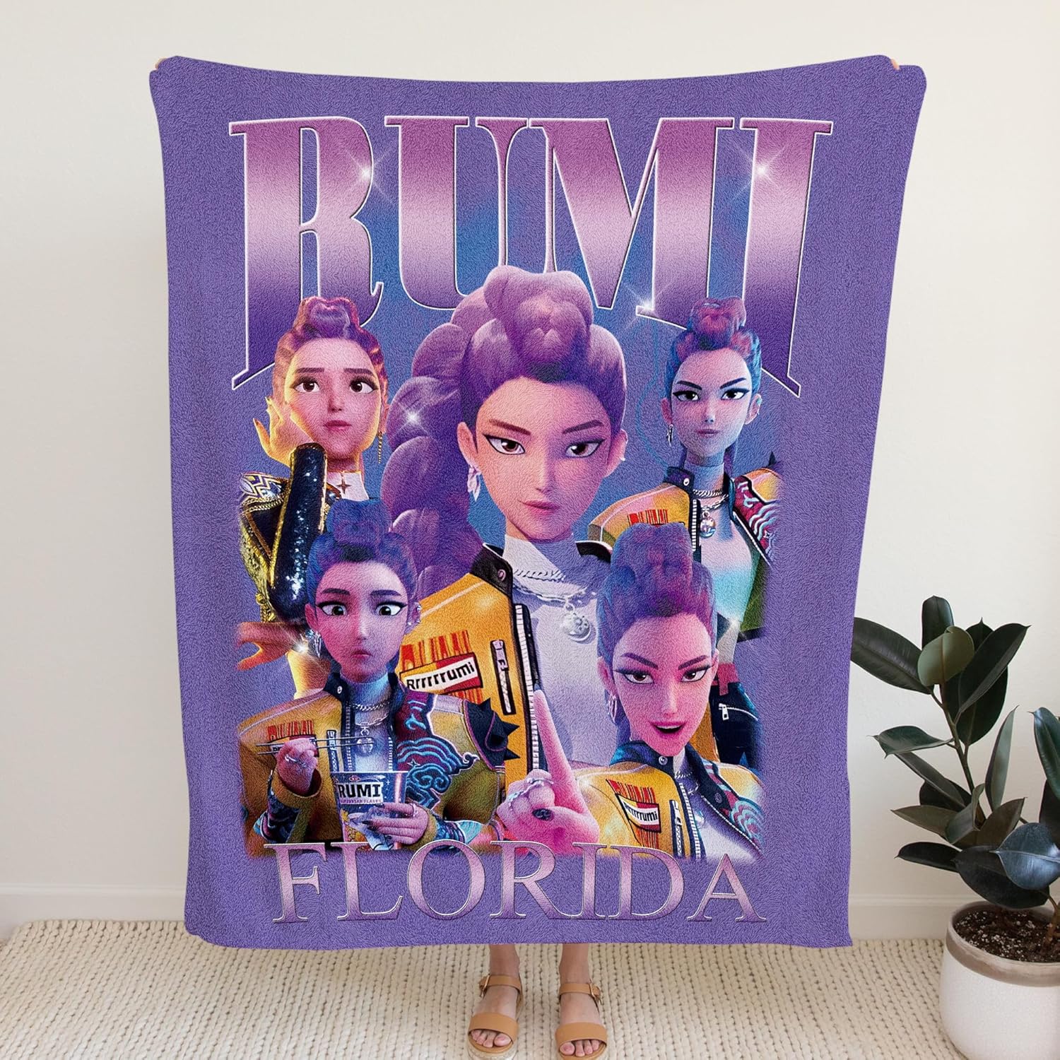 Custom K-Pop Demon Hunter Blanket,Demon Hunter Movie-Themed K-Pop Idol Style Decorative Blanket,Korean Fantasy Animation Movie Design