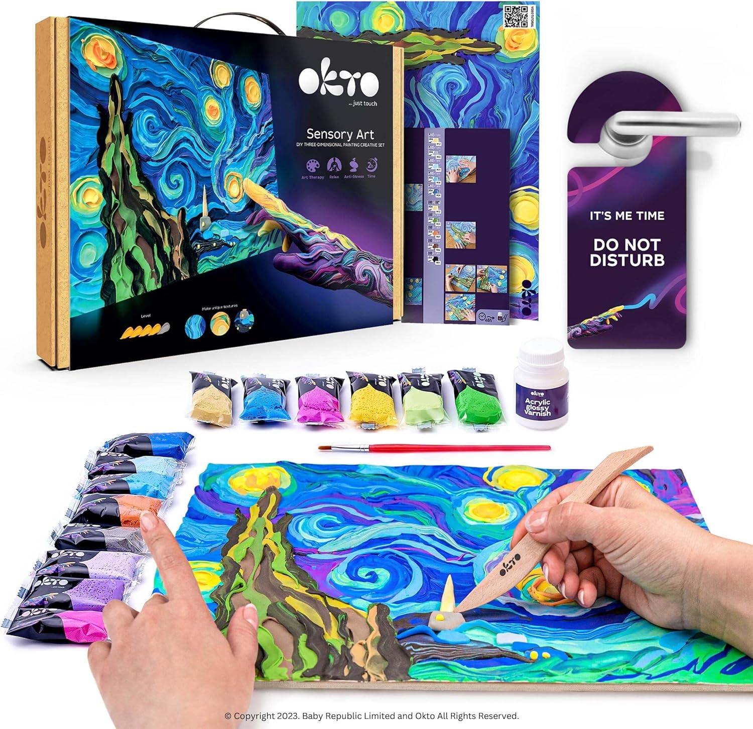 OKTO Art Kit | Arts & Crafts DIY Painting with Modeling Clay Kit for Painting Painting Kits for Adults for Home Decoration | Air Dry Clay for Adults | Arts and Crafts Gifts, Blue