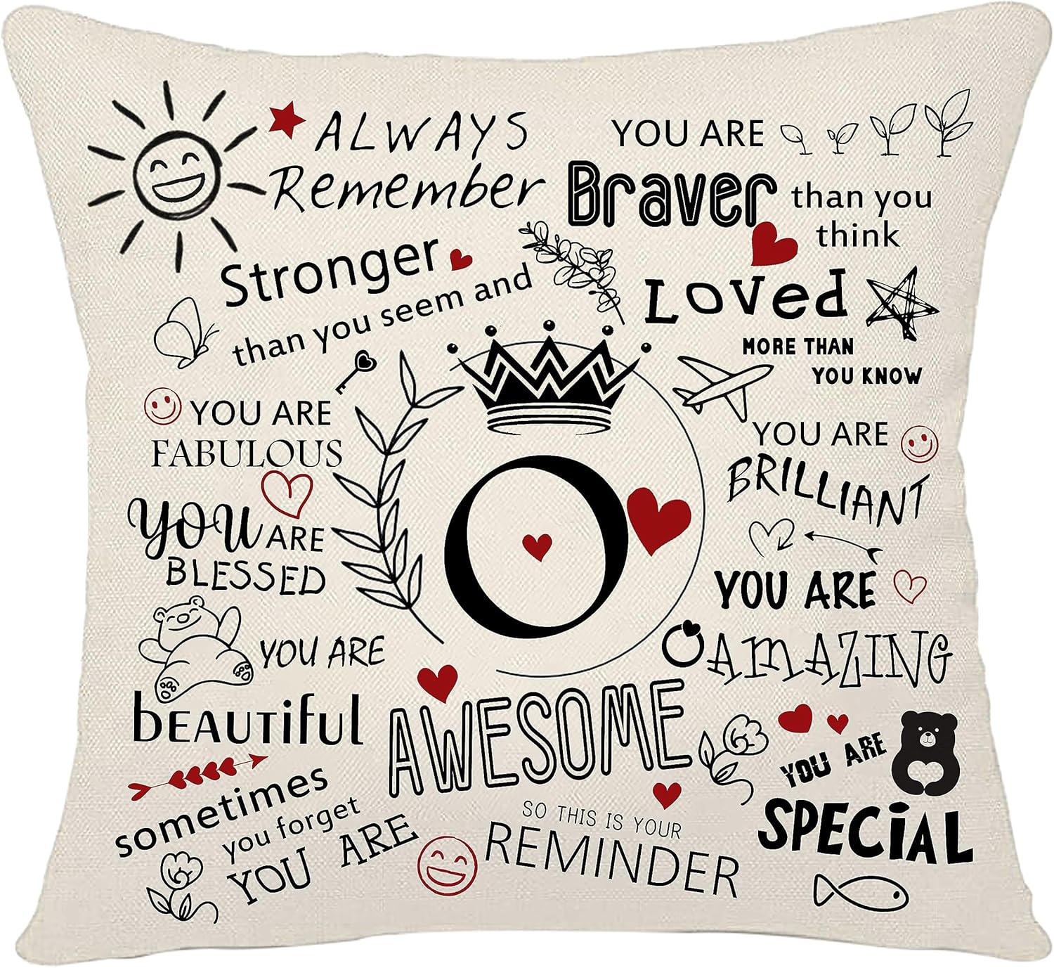 Bacmaxom Inspirational Quote Cushion Cover with A-Z Initial Letters - Inspirational Gifts for Women, Men, Girls, Boys, Family & Friends - Cheer Up, Positive Gift for Graduation, Birthday (O)