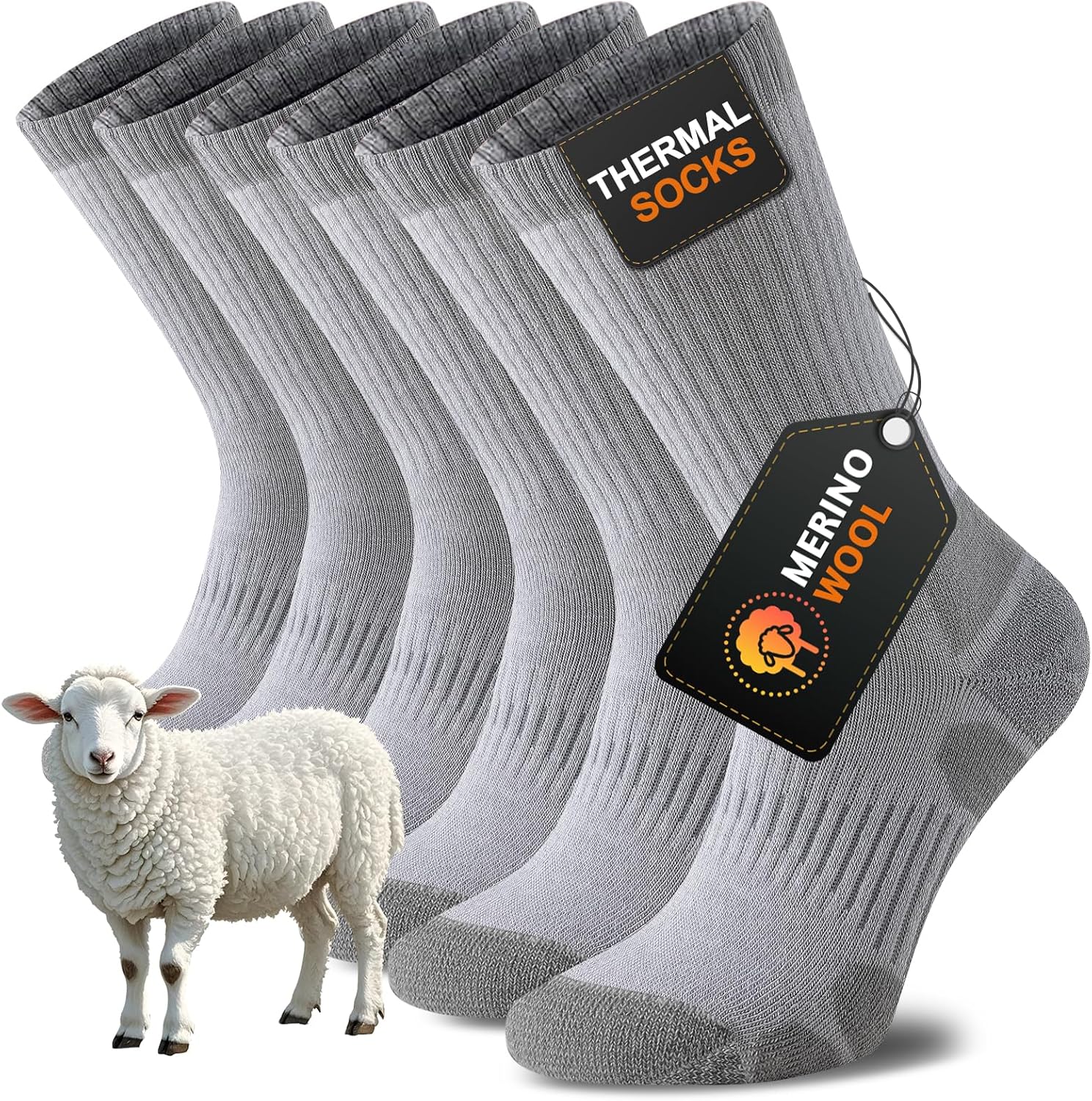 Merino Wool Hiking Socks for Men & Women, Thick Cushioned Walking Socks, Seamless & Breathable Anti-Blister Crew Socks for Sports, Running, Outdoor, Work, Cycling, Trekking,3 Pairs Unisex