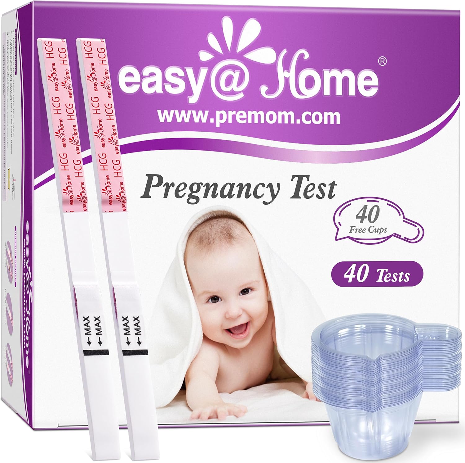Easy@Home 40 Pregnancy Test Strips with 40 Urine Cups - Fast & Accurate Early Detection, Sensitive & Clear Results, Designed for Women Trying to Conceive Exp 09-30-2025