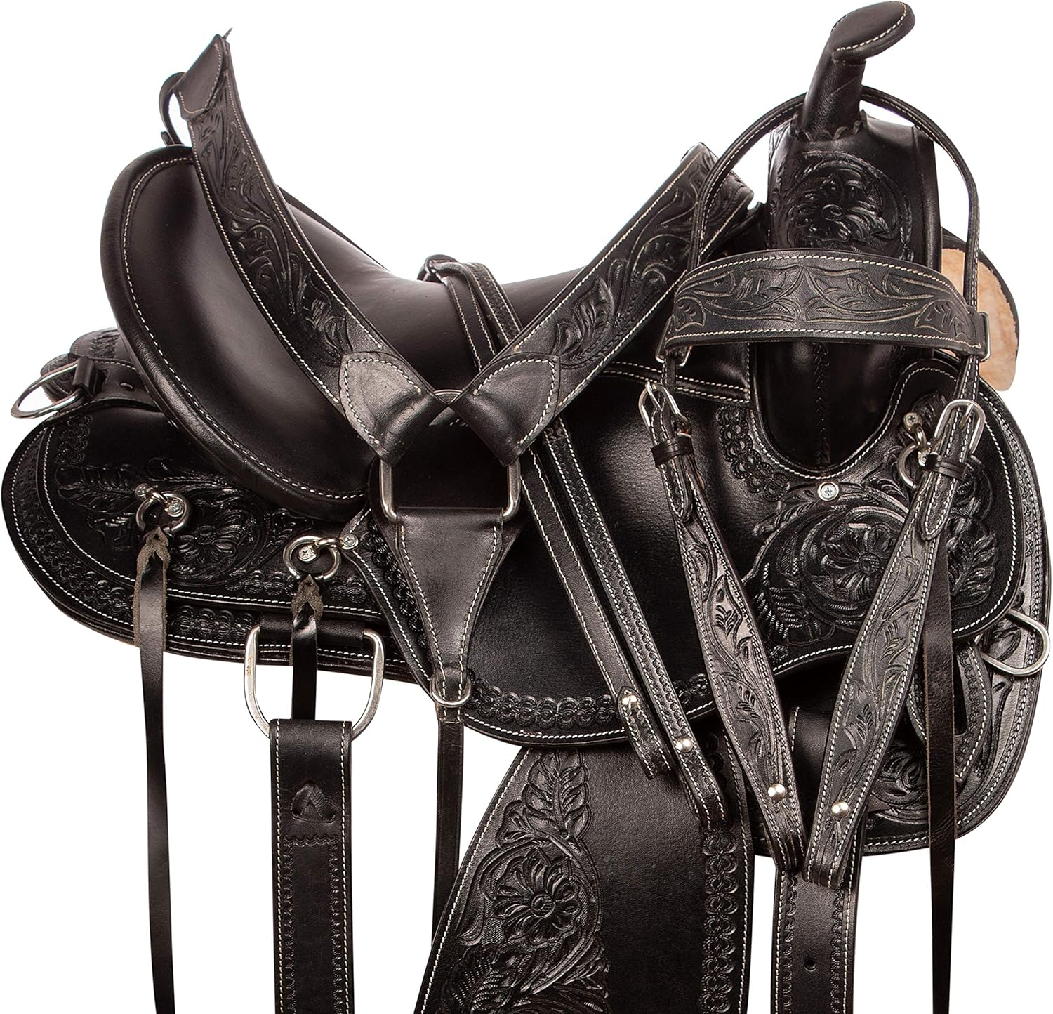 Professional Horse Saddle Western Pleasure Trail Barrel Racing Round Skirt Tooled Leather TACK 15 17 18