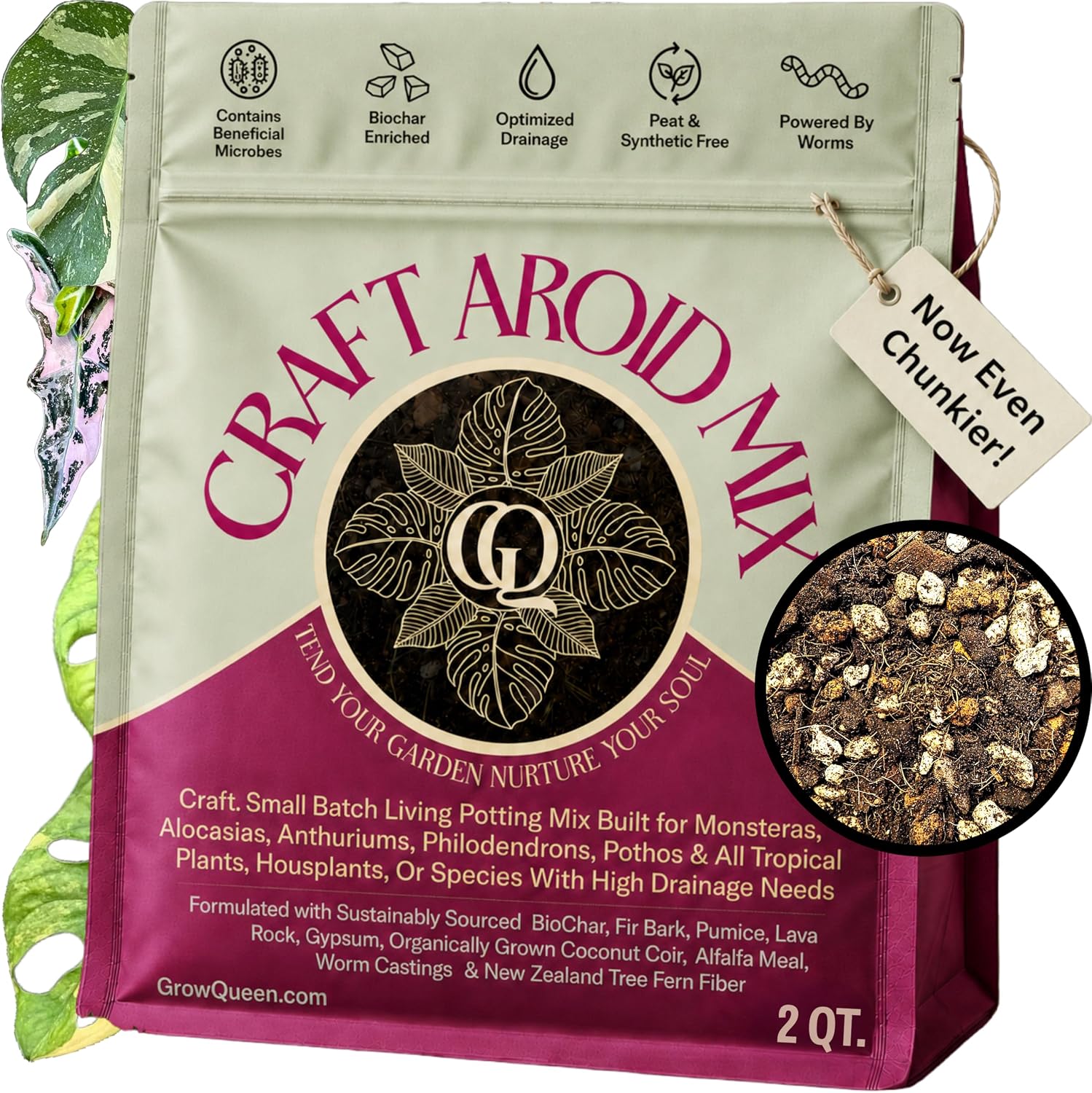 Craft Aroid Potting Mix- Elite Organic Alocasia, Philodendron, Monstera Soil Mix, Chunky, Well Draining Potting Soil for Indoor Plants, All Tropical Plants & Houseplants, Perlite & Peat Free 2QT