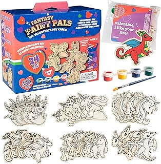 Unicorn & Dragon Wood Painting Kits (24ct)- Perfect Goodie Bag Party Favors for Kids Birthday Party -Each has a Wood Craft, Paints, Brush & Sticker for Boys & Girls - Kids Multi-Item Party Favor Packs