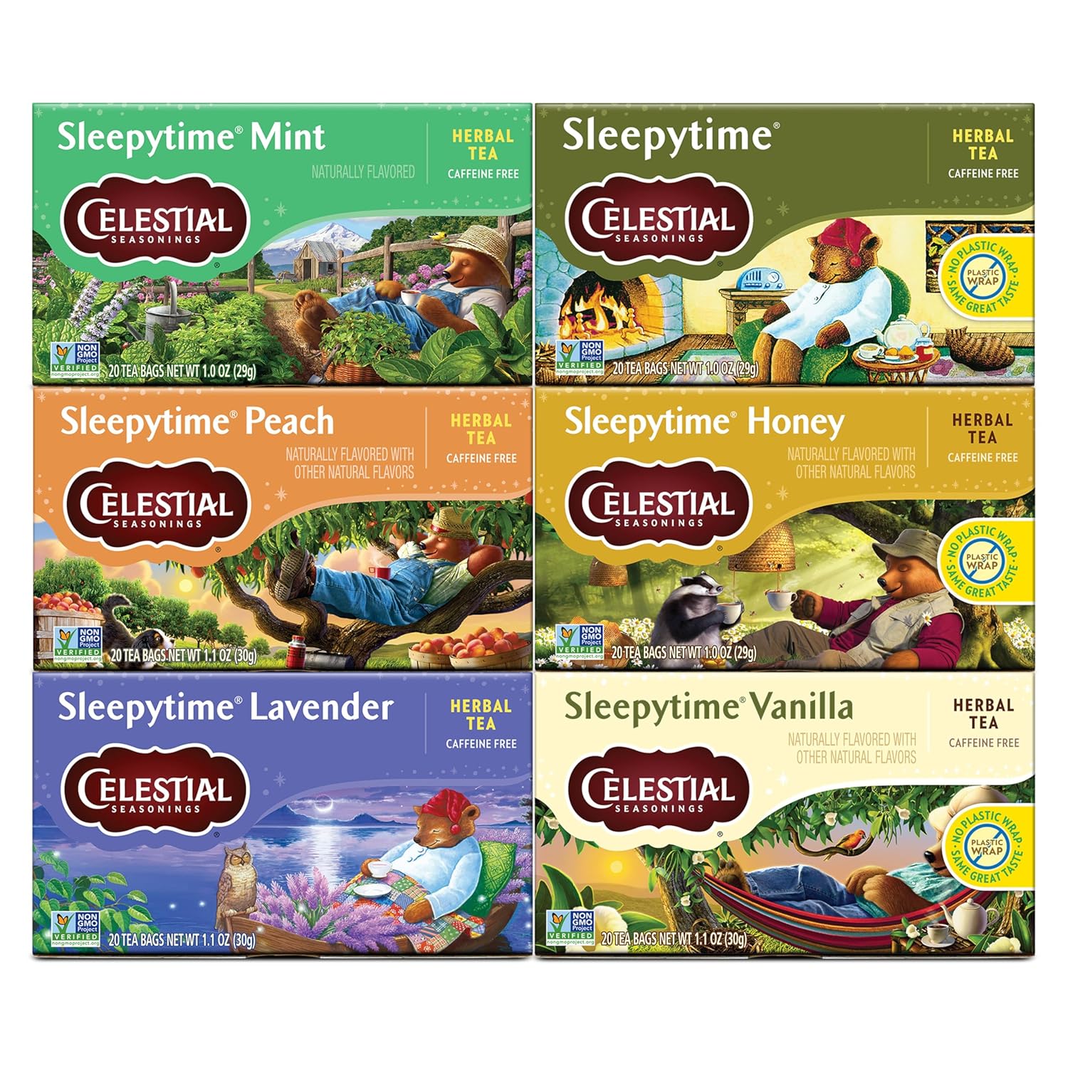 Celestial Seasonings Sleepytime Herbal Tea, Variety Pack - Caffeine Free Sleep Tea, 20 Tea Bags Per Box (Pack of 6)