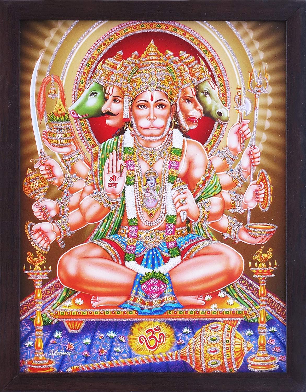 SANVIKA Panchmukhi Hanuman Poster Painting with Frame – Sacred Hindu Artwork for Worship and Decoration (220-148)