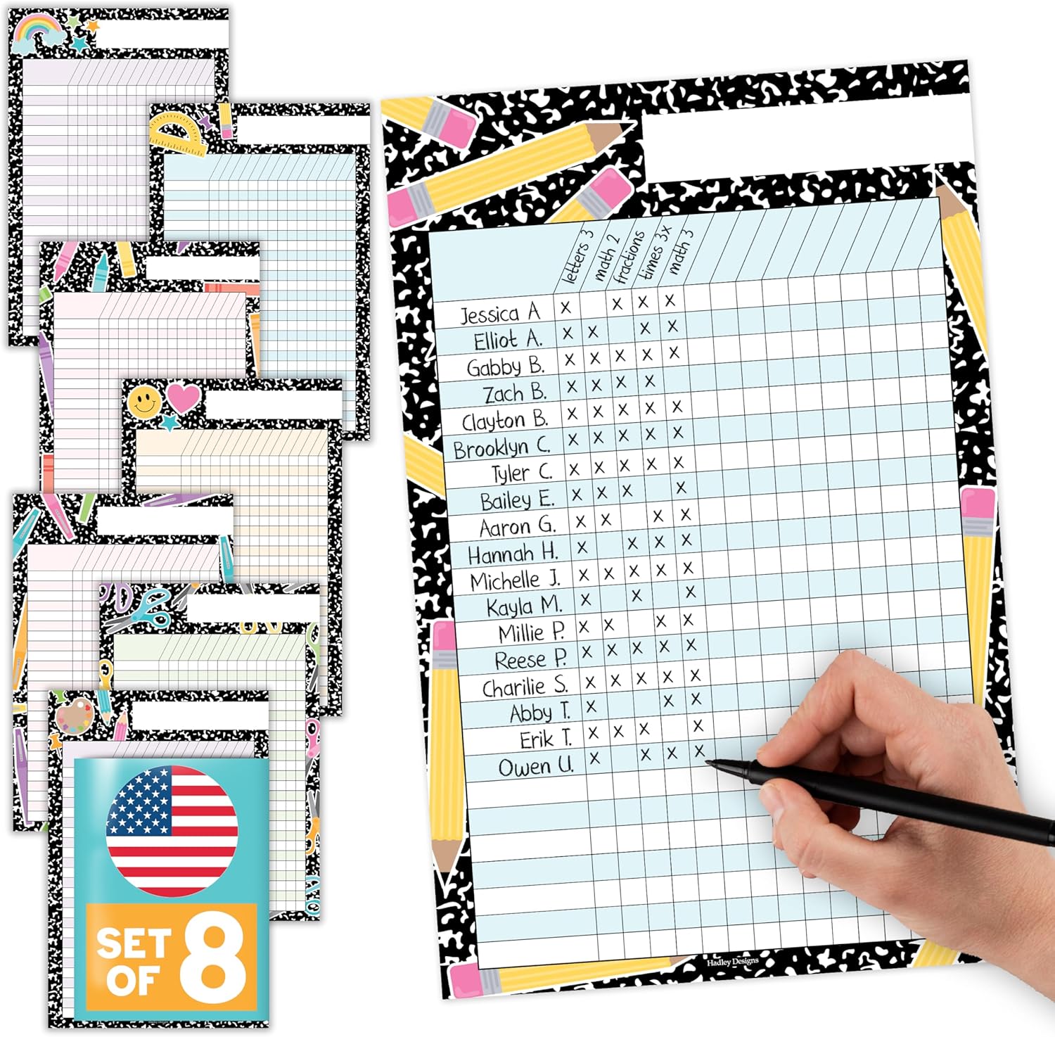 Attendance Chart for Classroom Management - 8 Incentive Chart for Classroom Essentials, 11x17 Student Behavior Charts and Homework Tracker, Teachers Class Attendance and Assignments Log
